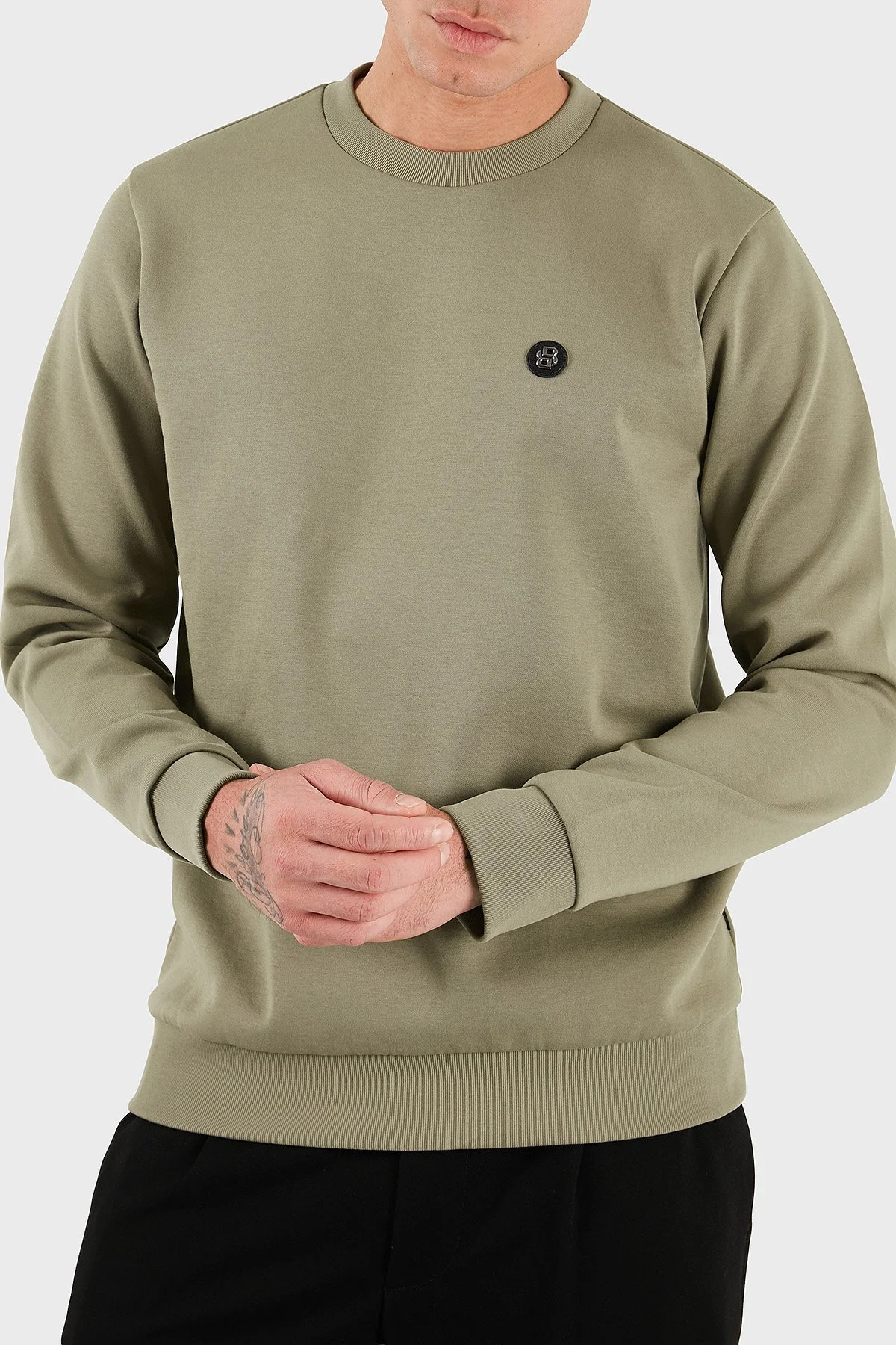 Boss Pamuk Karışımlı Regular Fit Bisiklet Yaka Erkek Sweat 50520302 245 HAKİ - 1