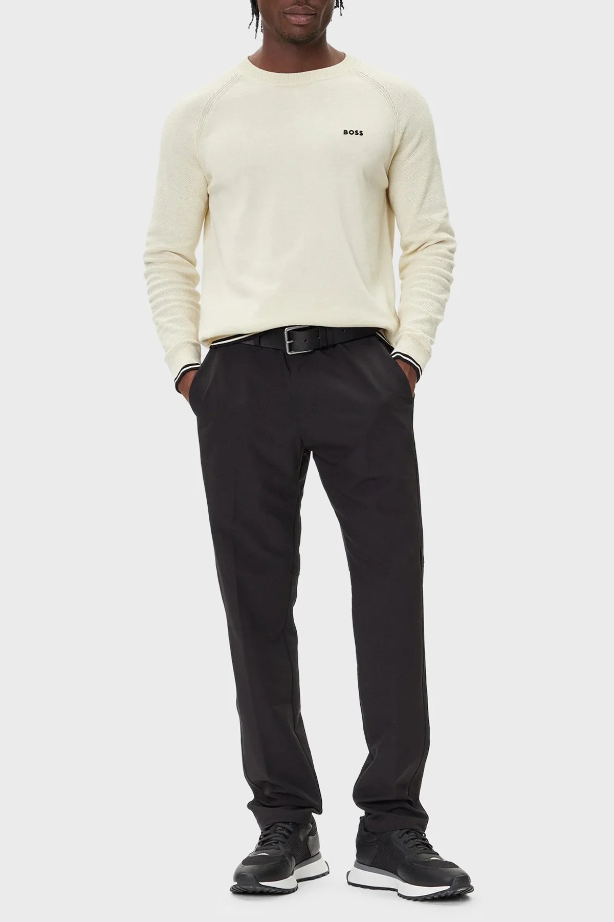 Boss Pamuk Karışımlı Regular Fit Bisiklet Yaka Logolu Erkek Kazak 50541938 131 KREM - 2