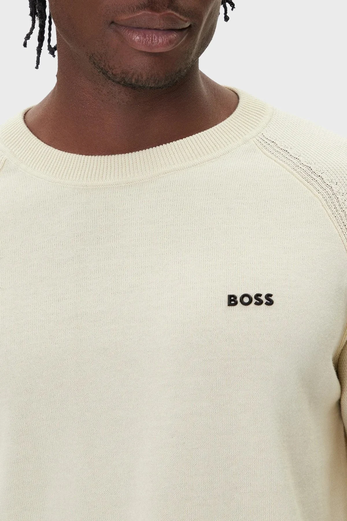 Boss Pamuk Karışımlı Regular Fit Bisiklet Yaka Logolu Erkek Kazak 50541938 131 KREM - 4