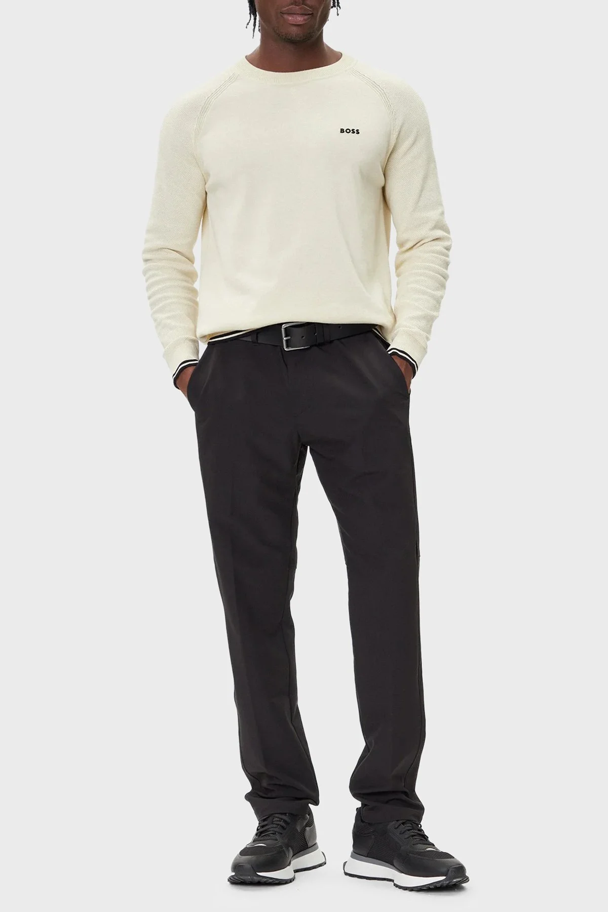 Boss Pamuk Karışımlı Regular Fit Bisiklet Yaka Logolu Erkek Kazak 50541938 131 KREM - 2