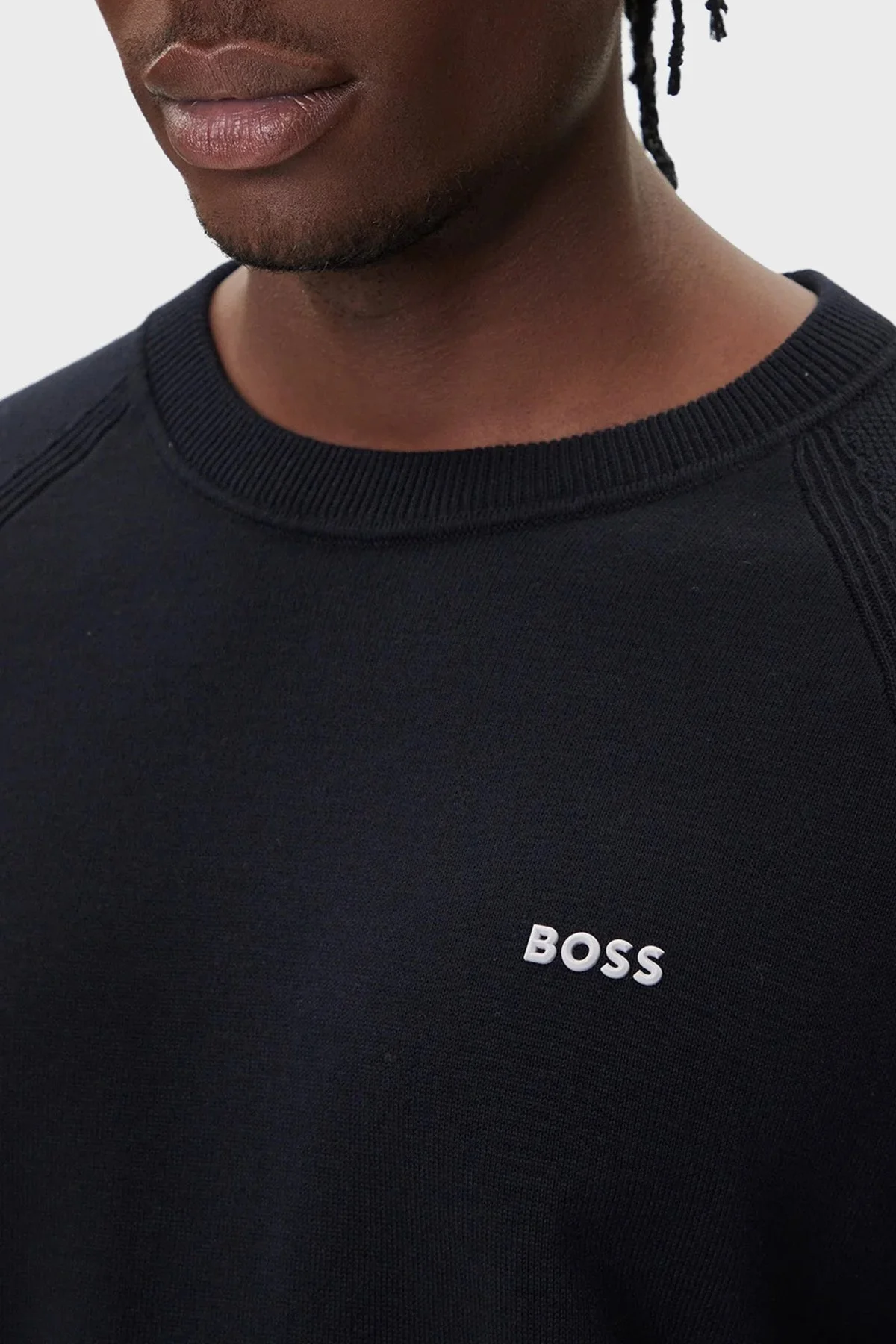 Boss Pamuk Karışımlı Regular Fit Bisiklet Yaka Logolu Erkek Kazak 50541938 402 LACİVERT - 4