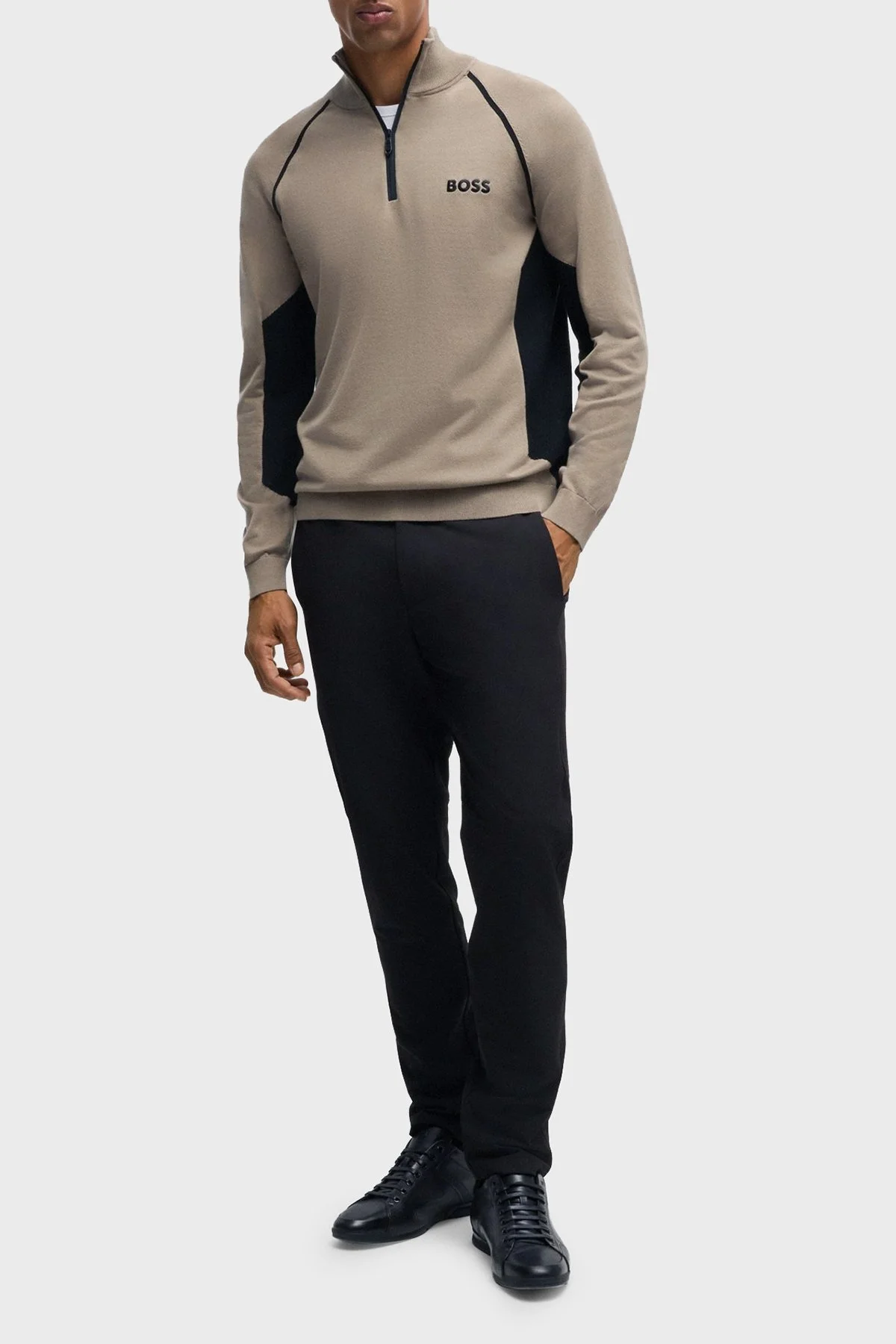 Boss Pamuk Karışımlı Regular Fit Yarım Fermuarlı Dik Yaka Erkek Kazak 50519377 334 KAHVE - 2