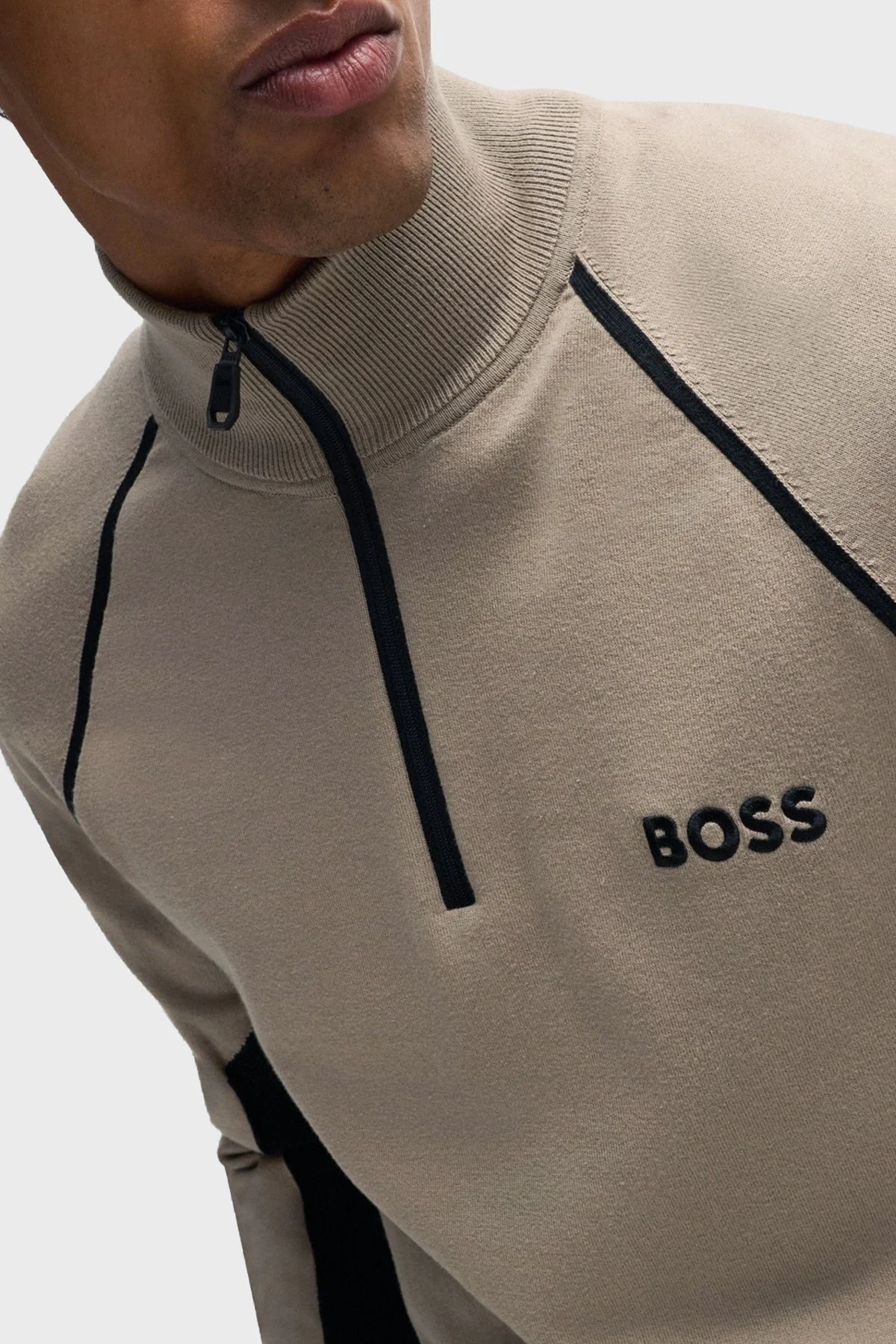 Boss Pamuk Karışımlı Regular Fit Yarım Fermuarlı Dik Yaka Erkek Kazak 50519377 334 KAHVE - 4