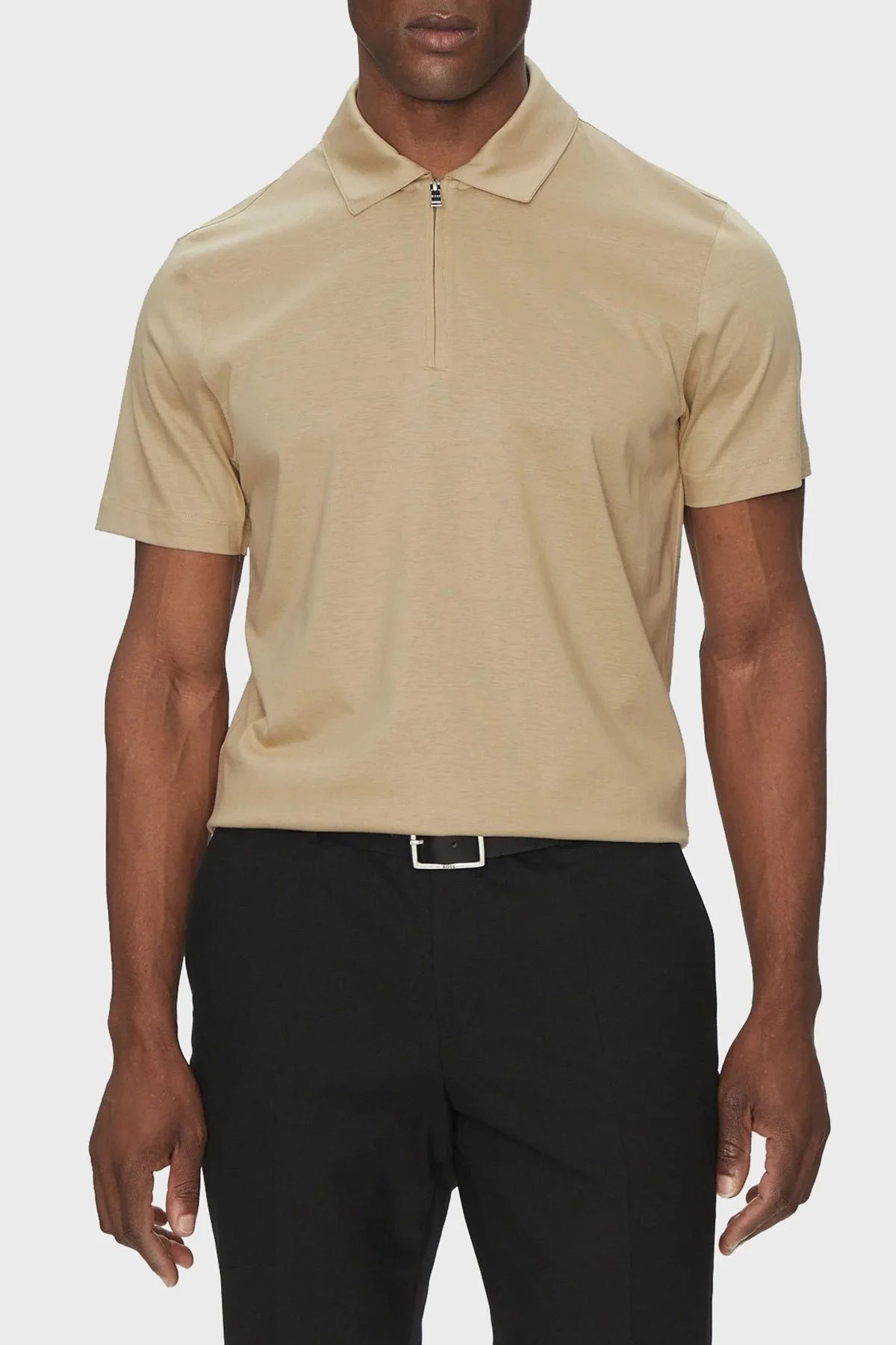 Boss Pamuk Karışımlı Regular Fit Yarım Fermuarlı Erkek Polo Yaka T Shirt 50537954 275 BEJ - 1