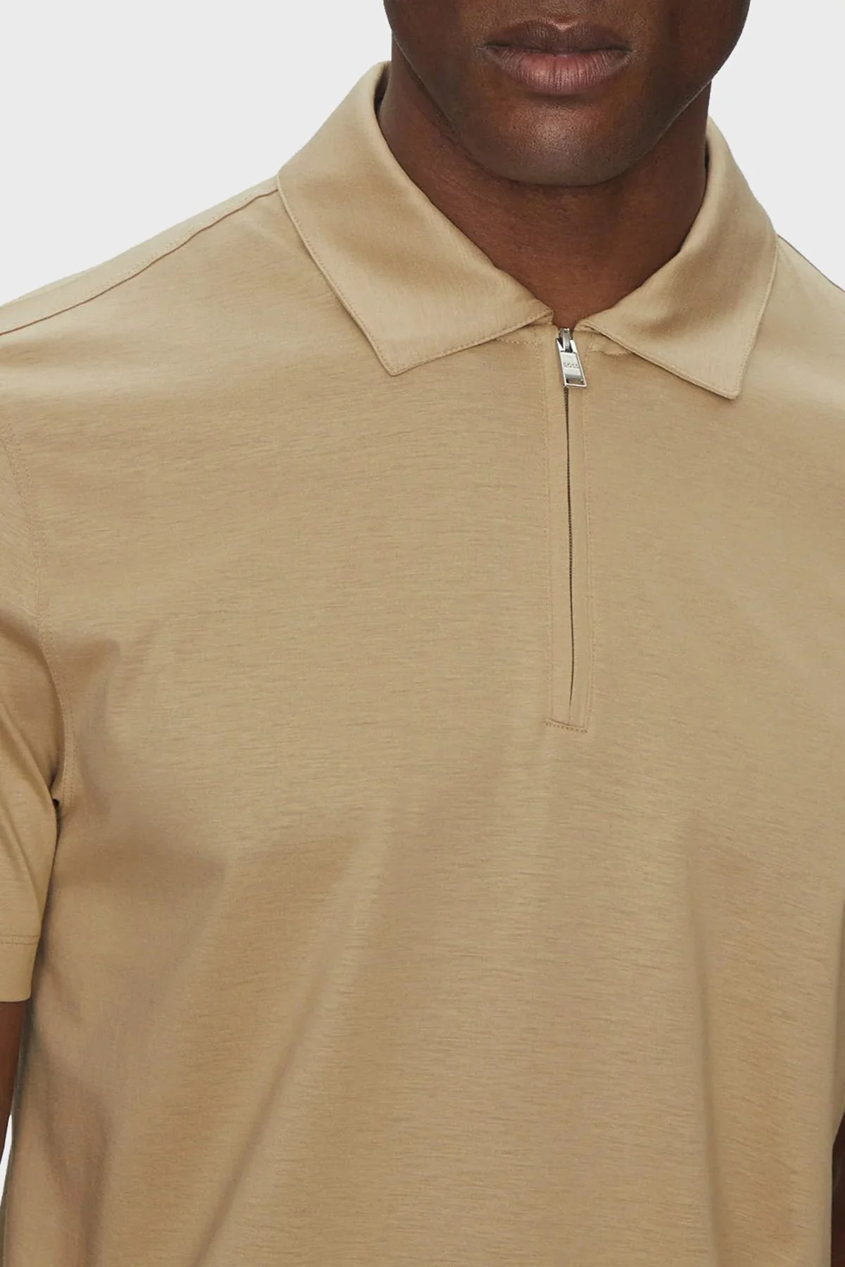 Boss Pamuk Karışımlı Regular Fit Yarım Fermuarlı Erkek Polo Yaka T Shirt 50537954 275 BEJ - 4