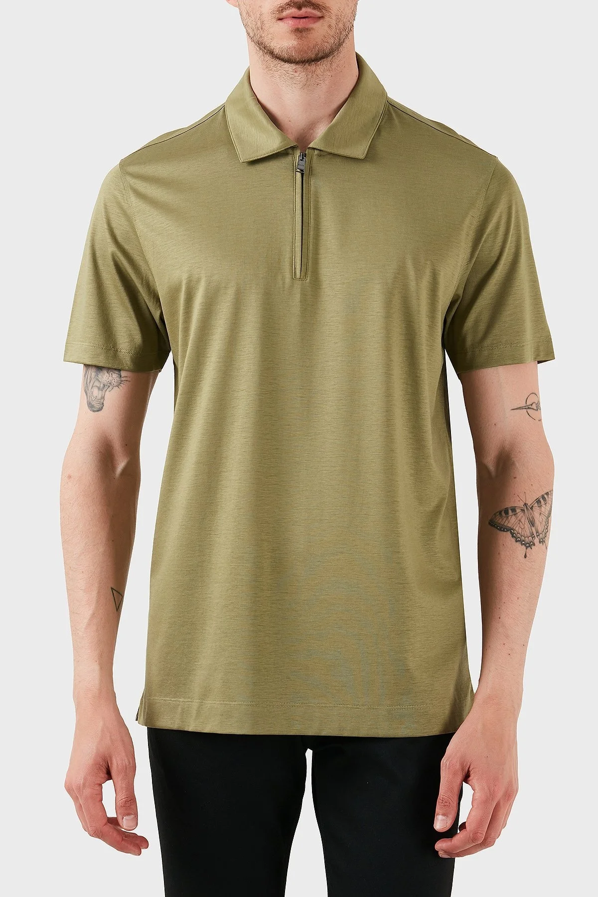 Boss Pamuk Karışımlı Regular Fit Yarım Fermuarlı Polo Yaka Erkek T Shirt 50537954 311 HAKİ - 1