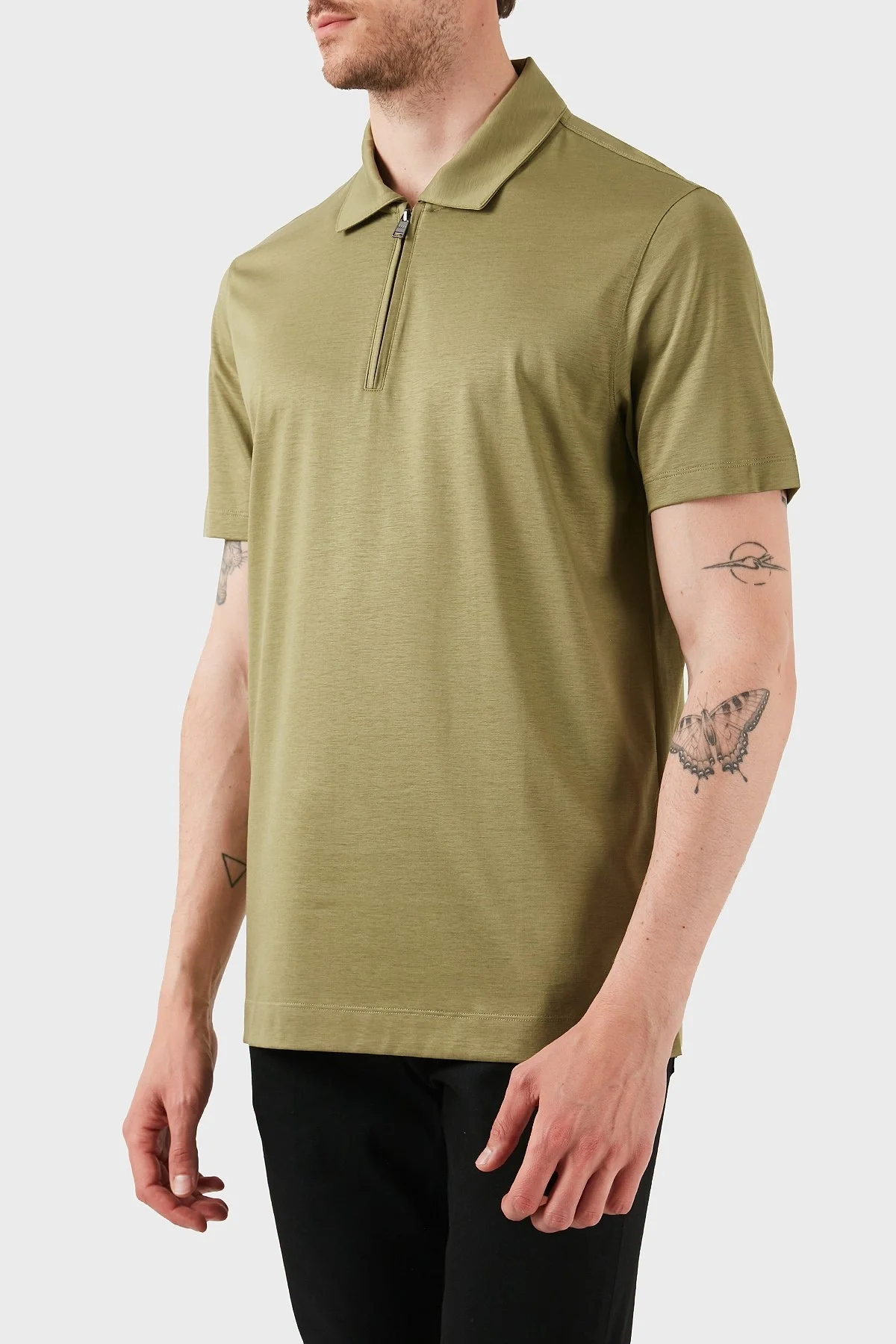 Boss Pamuk Karışımlı Regular Fit Yarım Fermuarlı Polo Yaka Erkek T Shirt 50537954 311 HAKİ - 3