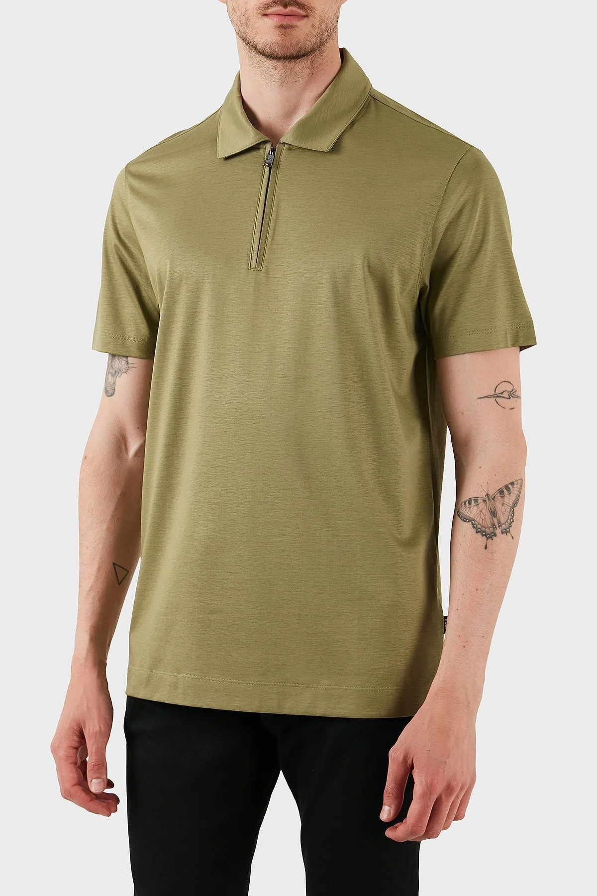 Boss Pamuk Karışımlı Regular Fit Yarım Fermuarlı Polo Yaka Erkek T Shirt 50537954 311 HAKİ - 4