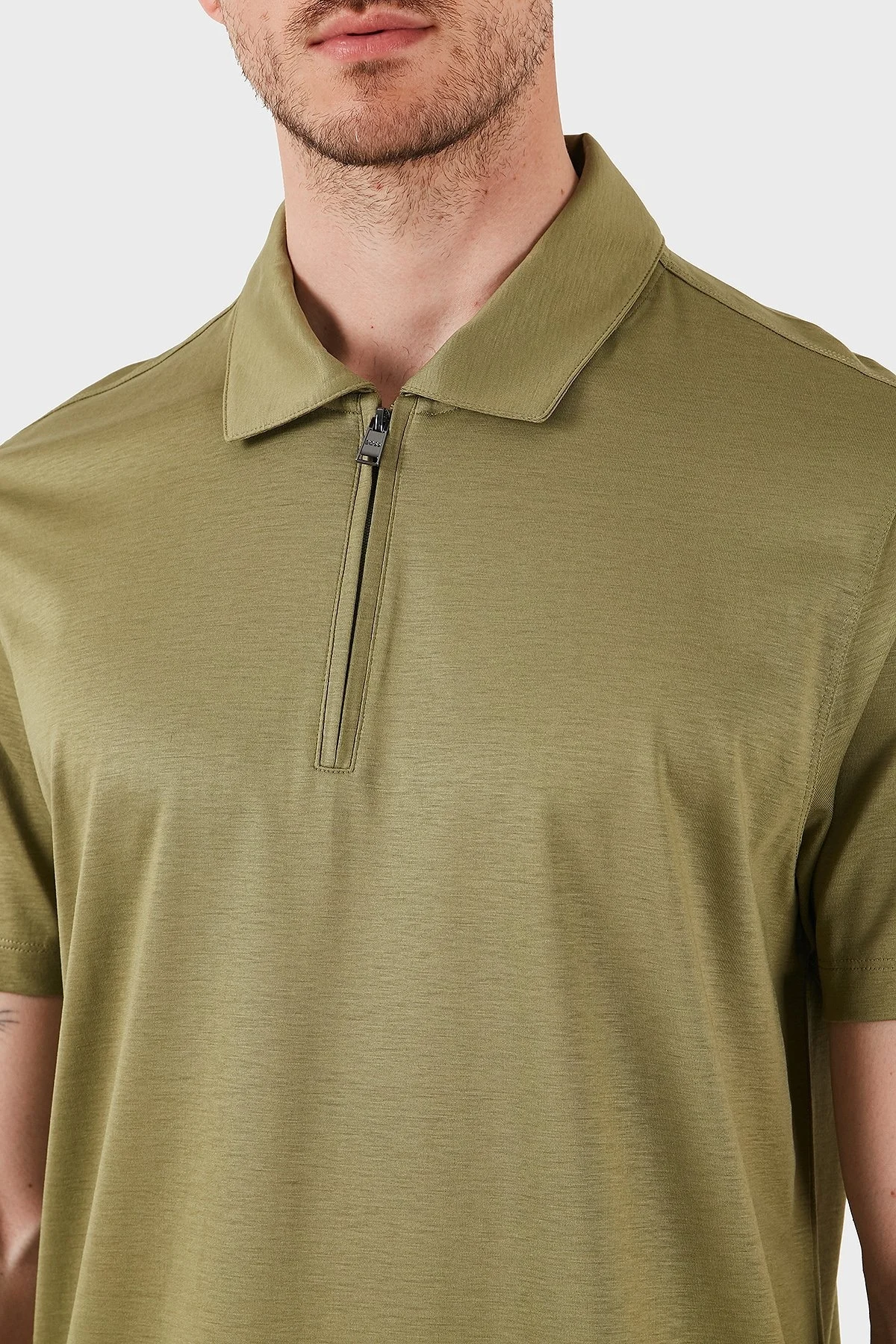 Boss Pamuk Karışımlı Regular Fit Yarım Fermuarlı Polo Yaka Erkek T Shirt 50537954 311 HAKİ - 5