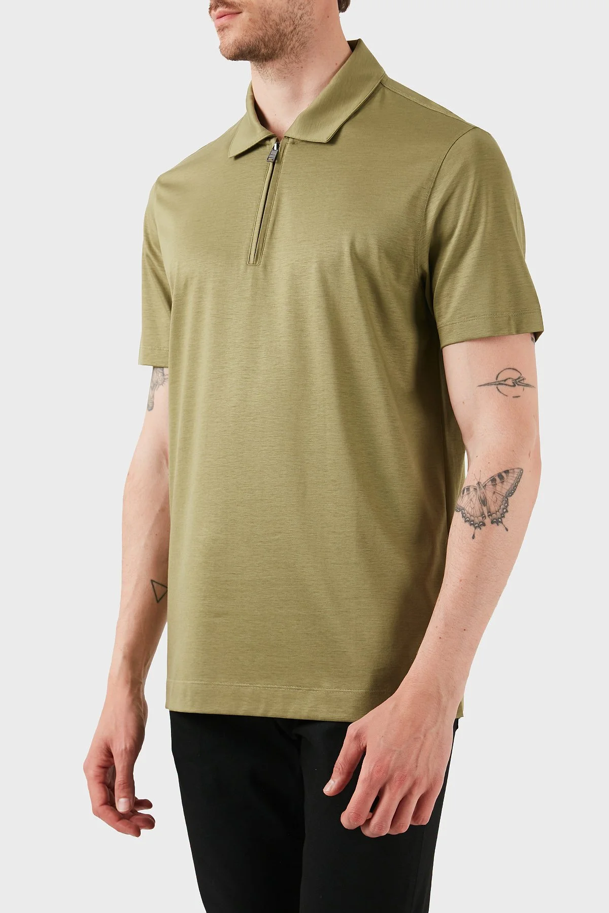 Boss Pamuk Karışımlı Regular Fit Yarım Fermuarlı Polo Yaka Erkek T Shirt 50537954 311 HAKİ - 3