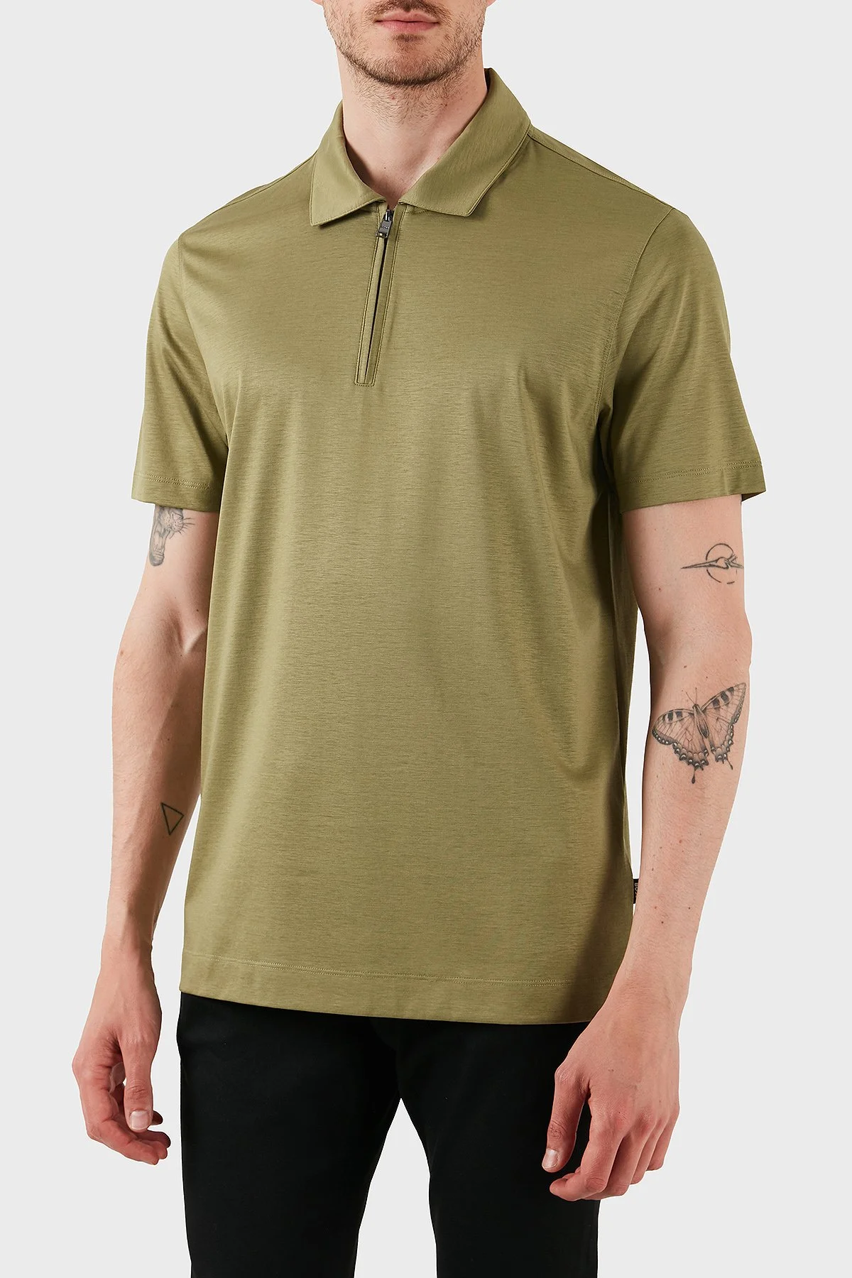 Boss Pamuk Karışımlı Regular Fit Yarım Fermuarlı Polo Yaka Erkek T Shirt 50537954 311 HAKİ - 4
