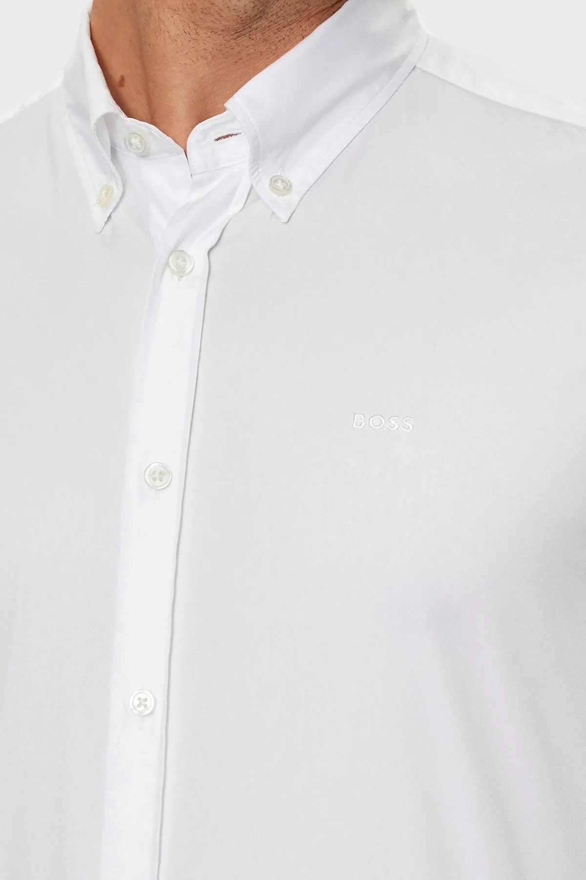 Boss Pamuk Karışımlı Slim Fit Logolu Erkek Gömlek 50520291 100 BEYAZ - 4
