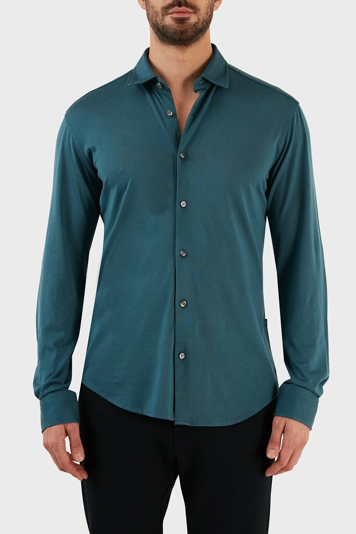 Boss Pamuk Karışımlı Uzun Kollu Slim Fit Erkek Gömlek 50483978 445 PETROL - 1