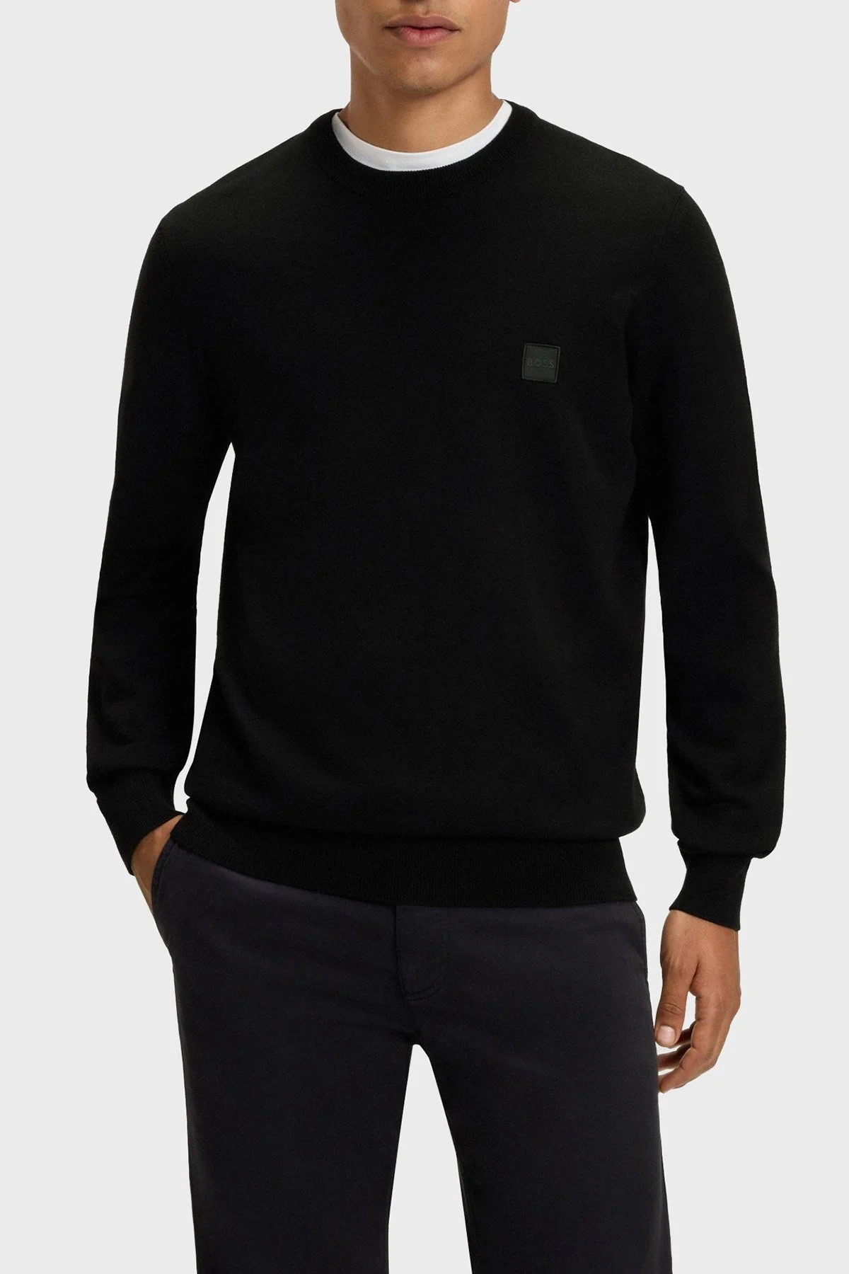 Boss Pamuk ve Kaşmir Karışımlı Regular Fit Bisiklet Yaka Erkek Kazak 50527583 001 SİYAH - 1