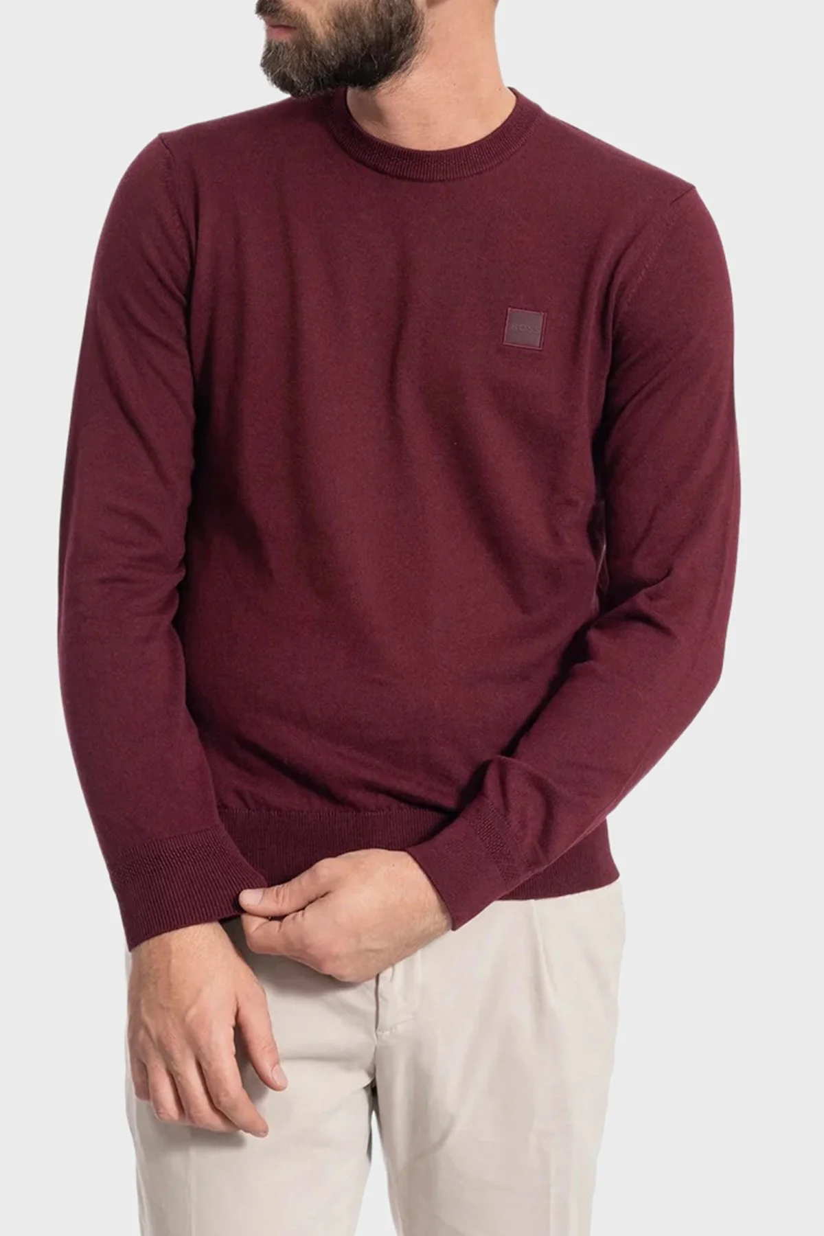 Boss Pamuk ve Kaşmir Karışımlı Regular Fit Bisiklet Yaka Erkek Kazak 50527583 618 Bordo - 4