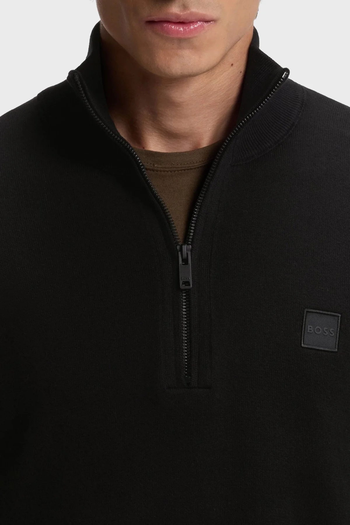 Boss Pamuk ve Kaşmir Karışımlı Regular Fit Dik Yaka Erkek Kazak 50527585 001 SİYAH - 2