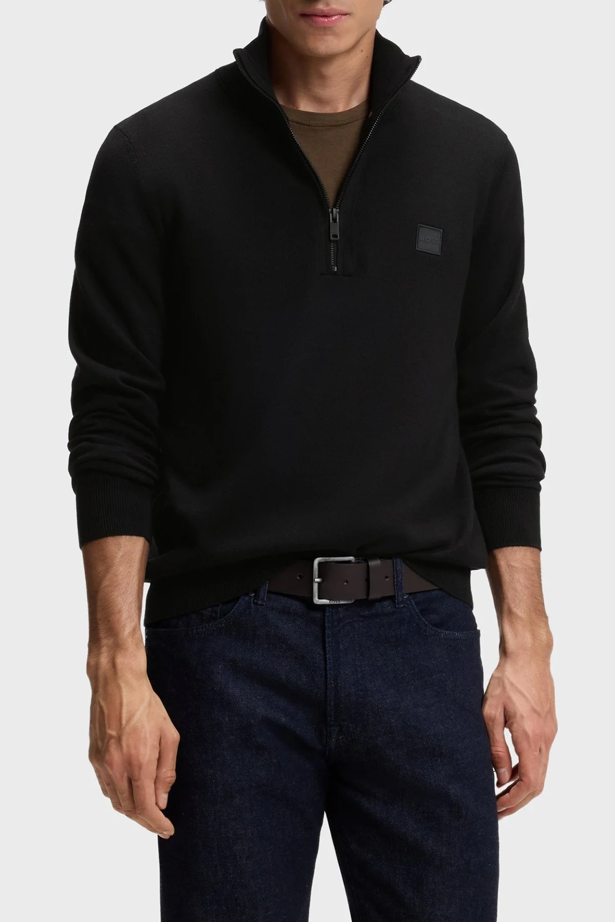 Boss Pamuk ve Kaşmir Karışımlı Regular Fit Dik Yaka Yarım Fermuarlı Erkek Kazak 50527585 001 SİYAH - 6