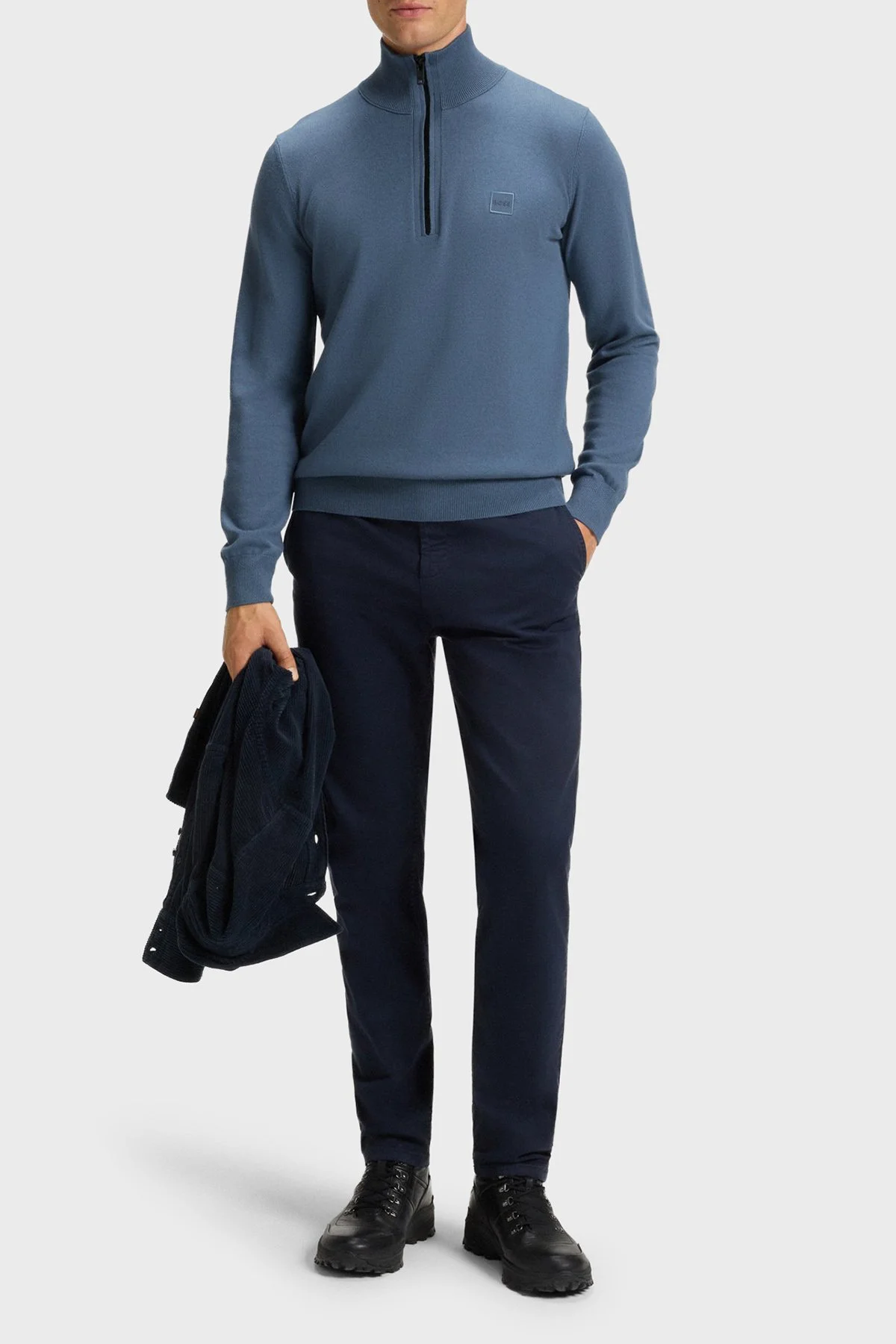 Boss Pamuk ve Kaşmir Karışımlı Regular Fit Yarım Fermuarlı Dik Yaka Erkek Kazak 50527585 495 MAVİ - 2