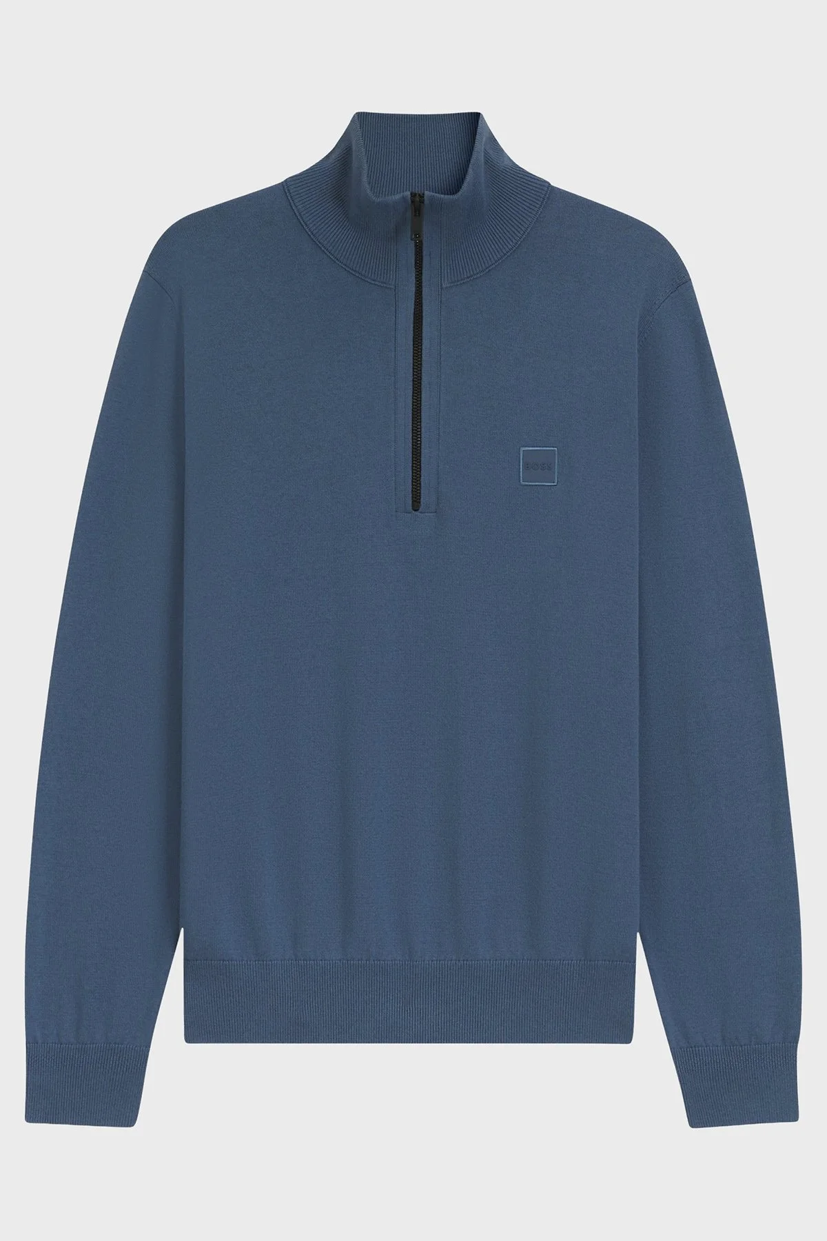 Boss Pamuk ve Kaşmir Karışımlı Regular Fit Yarım Fermuarlı Dik Yaka Erkek Kazak 50527585 495 MAVİ - 5