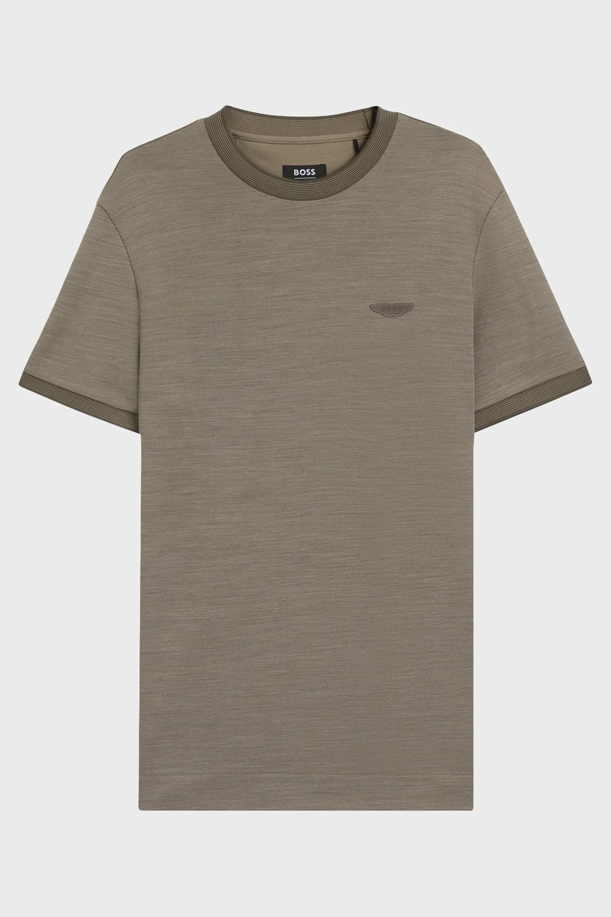 Boss Pamuk ve Yün Karışımlı Regular Fit Bisiklet Yaka Erkek T Shirt 50553812 077 HAKİ - 1