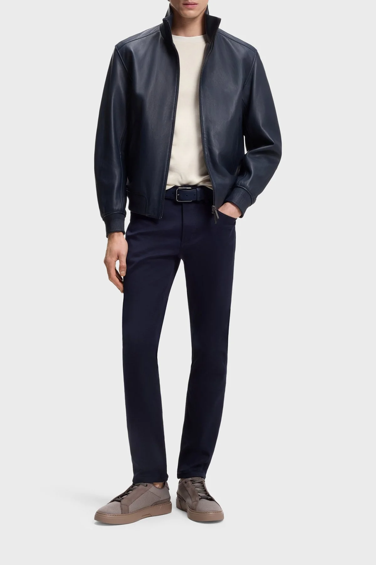 Boss Pamuk ve Yün Karışımlı Regular Fit Bisiklet Yaka Erkek T Shirt 50553812 118 BEJ - 2