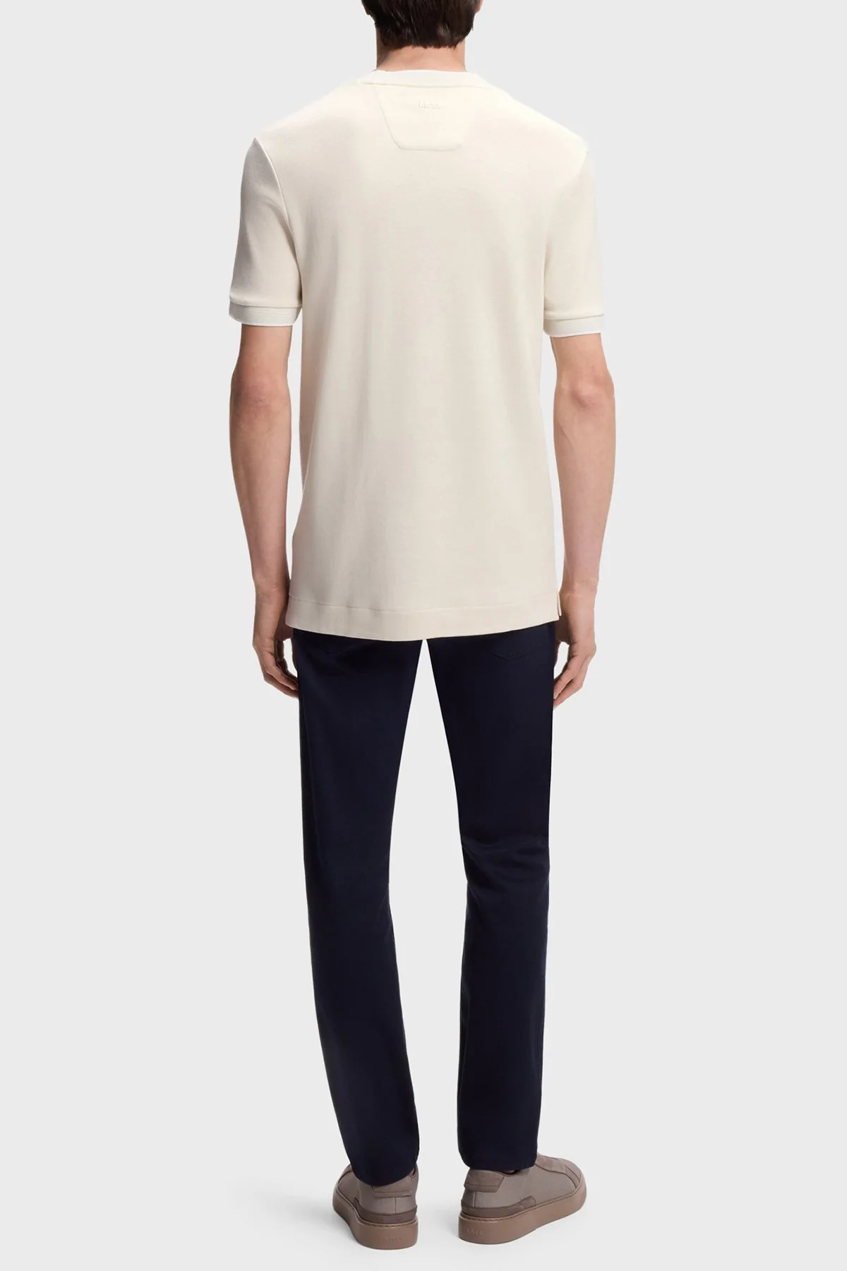 Boss Pamuk ve Yün Karışımlı Regular Fit Bisiklet Yaka Erkek T Shirt 50553812 118 BEJ - 3