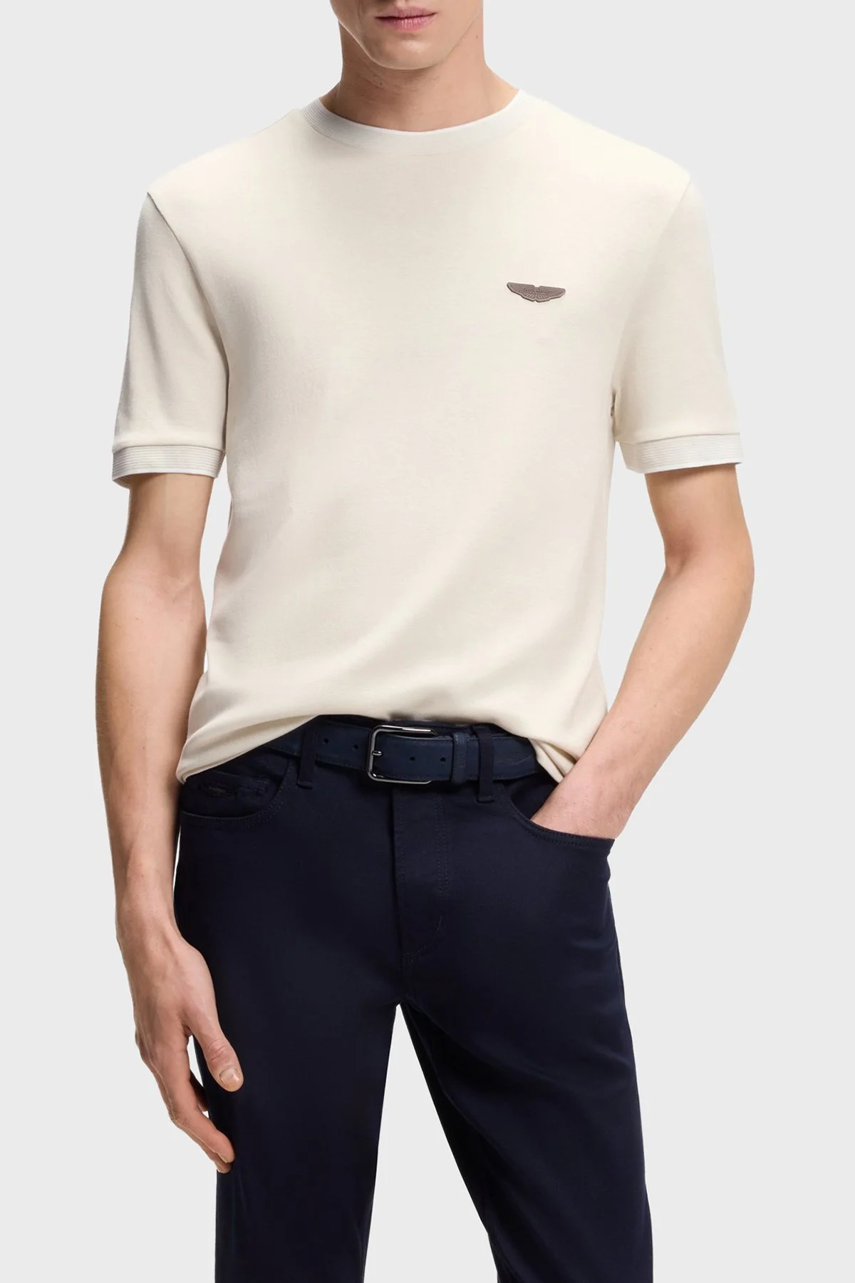 Boss Pamuk ve Yün Karışımlı Regular Fit Bisiklet Yaka Erkek T Shirt 50553812 118 BEJ - 1