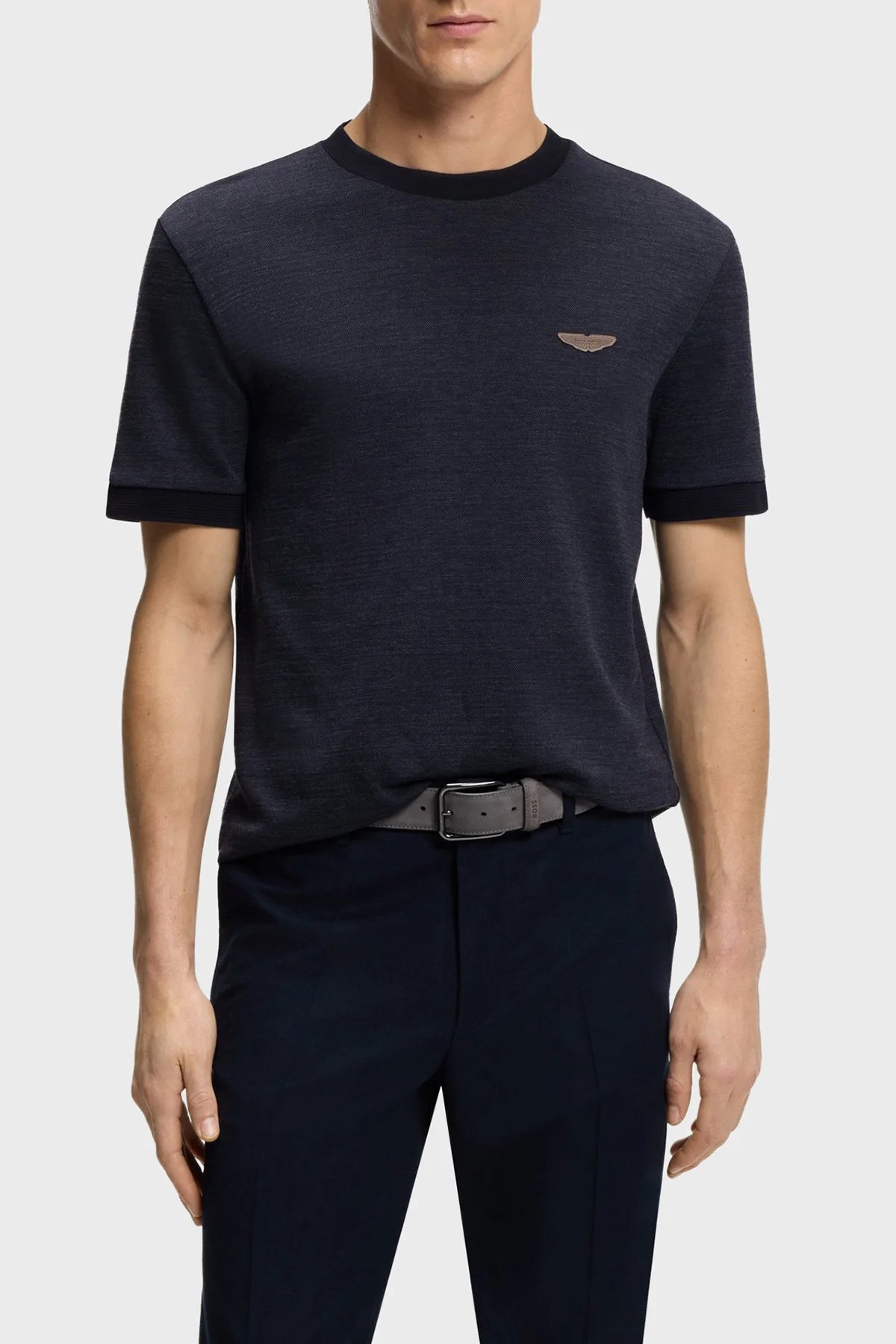 Boss Pamuk ve Yün Karışımlı Regular Fit Bisiklet Yaka Erkek T Shirt 50553812 404 LACİVERT - 1