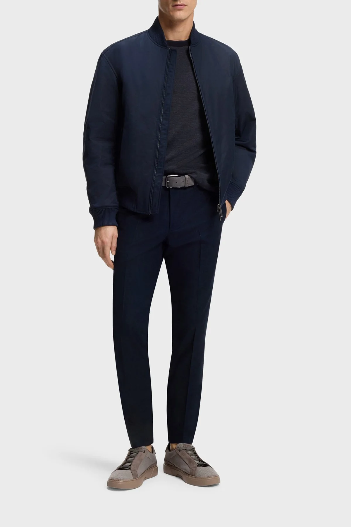 Boss Pamuk ve Yün Karışımlı Regular Fit Bisiklet Yaka Erkek T Shirt 50553812 404 LACİVERT - 2