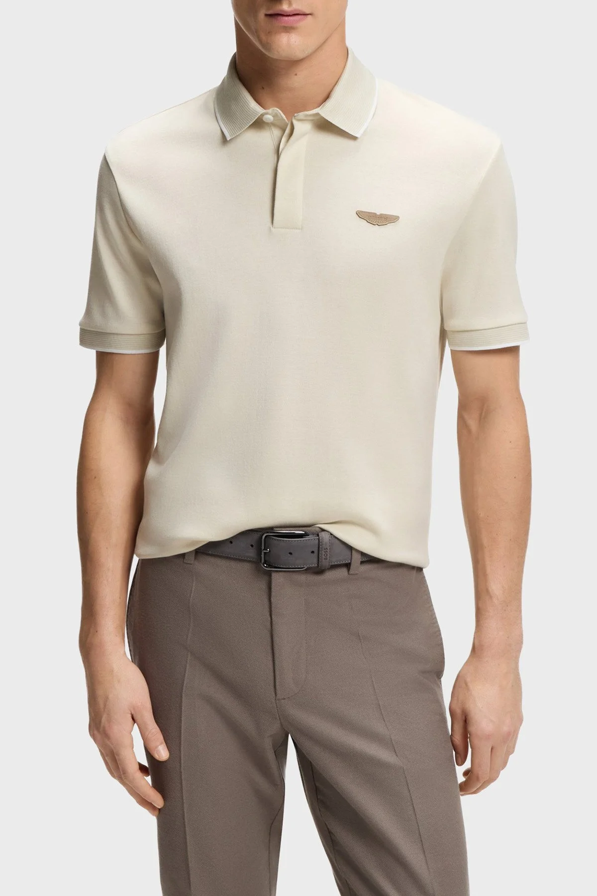 Boss Pamuk ve Yün Karışımlı Regular Fit Logolu Düğmeli Erkek Polo 50553789 118 BEJ - 1