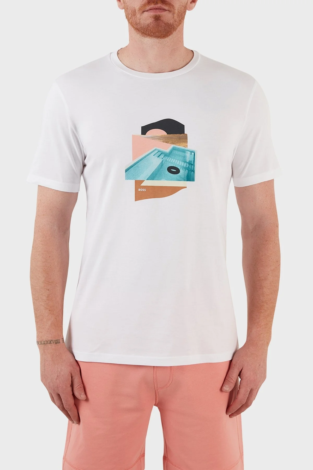 Boss Pamuklu Baskılı Regular Fit Bisiklet Yaka Erkek T Shirt 50469748 102 BEYAZ - 1