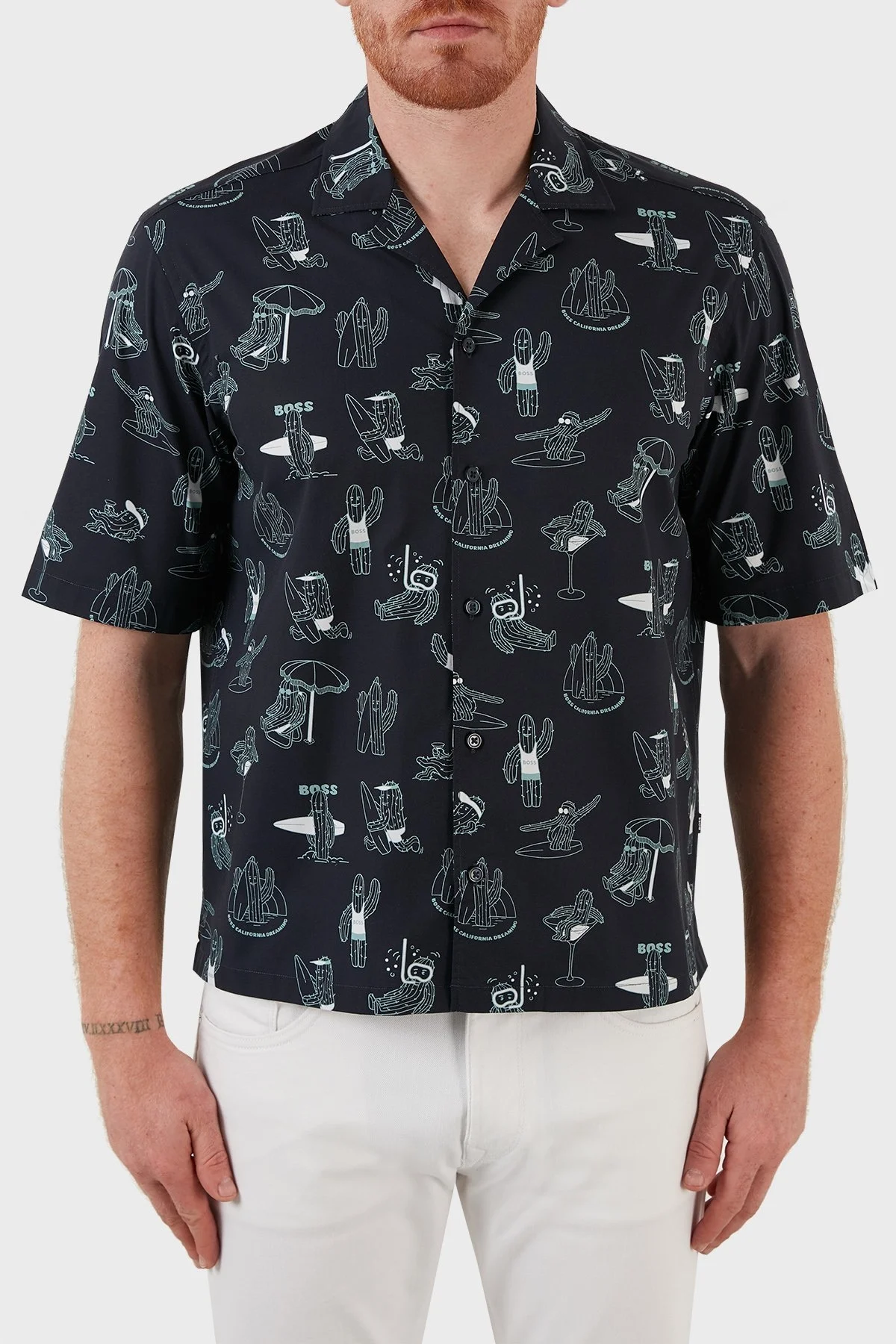 Boss Pamuklu Baskılı Regular Fit Kısa Kollu Erkek Gömlek 50471795 404 LACİVERT - 1