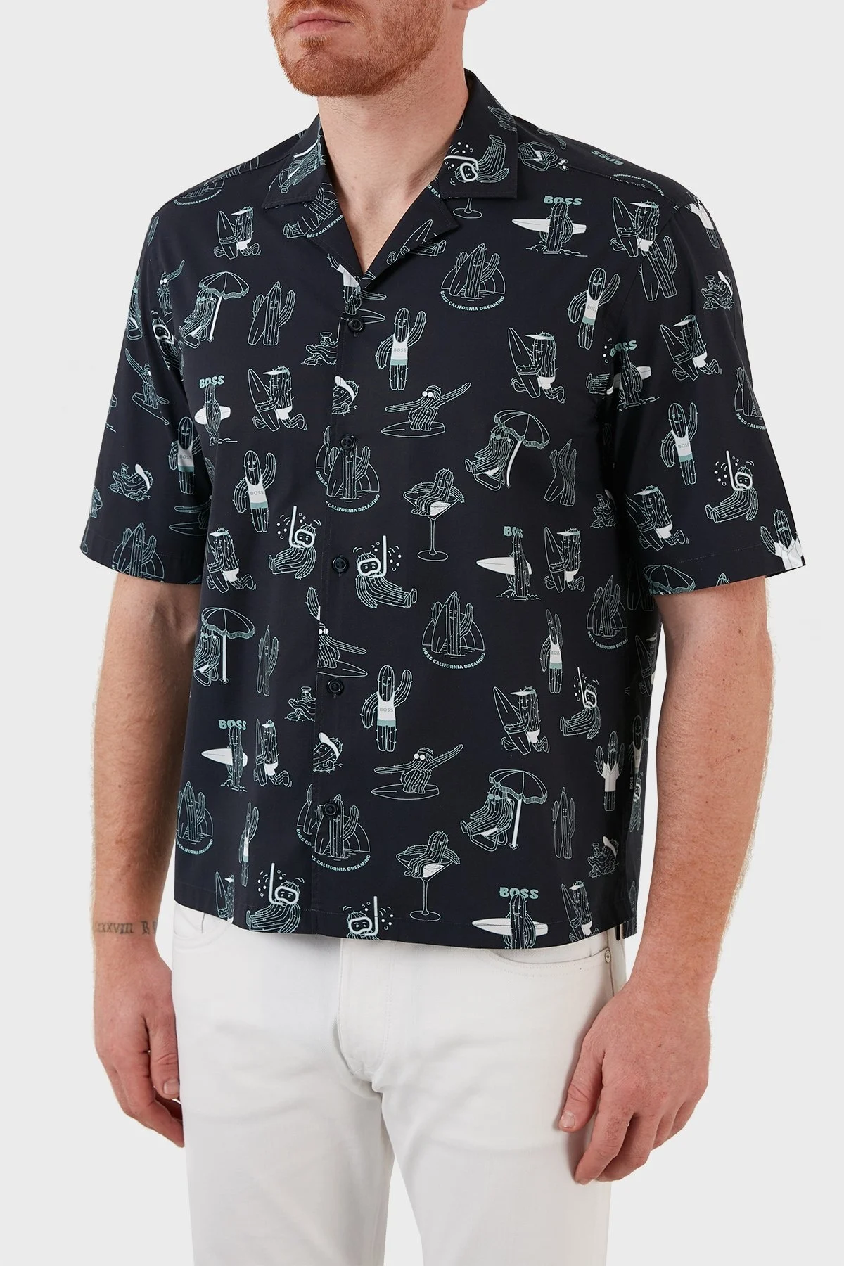 Boss Pamuklu Baskılı Regular Fit Kısa Kollu Erkek Gömlek 50471795 404 LACİVERT - 2