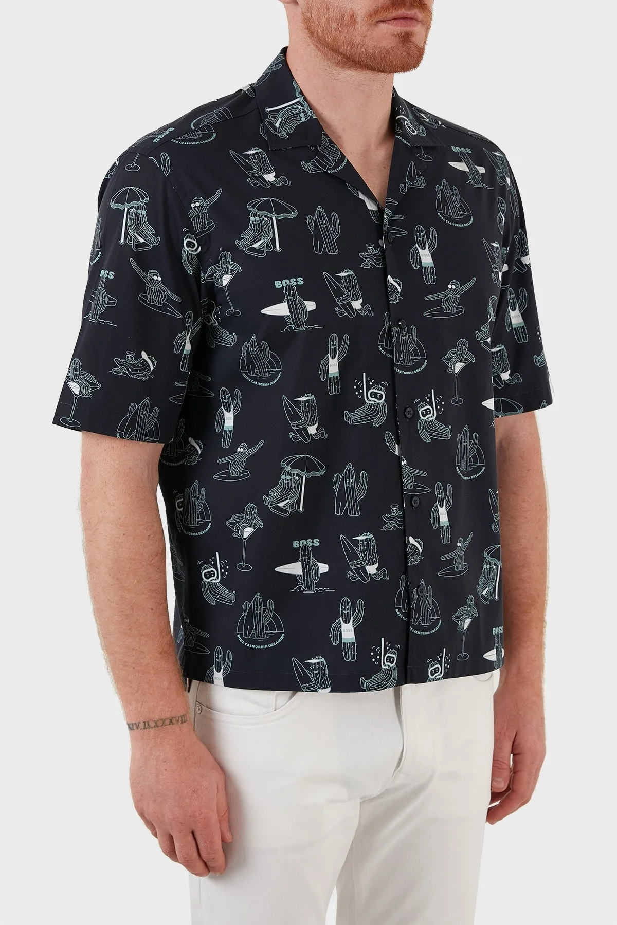Boss Pamuklu Baskılı Regular Fit Kısa Kollu Erkek Gömlek 50471795 404 LACİVERT - 3