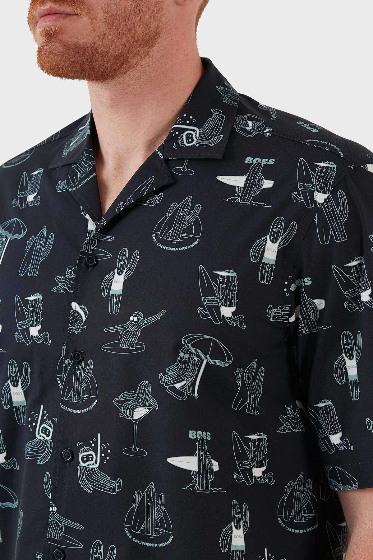 Boss Pamuklu Baskılı Regular Fit Kısa Kollu Erkek Gömlek 50471795 404 LACİVERT - 4
