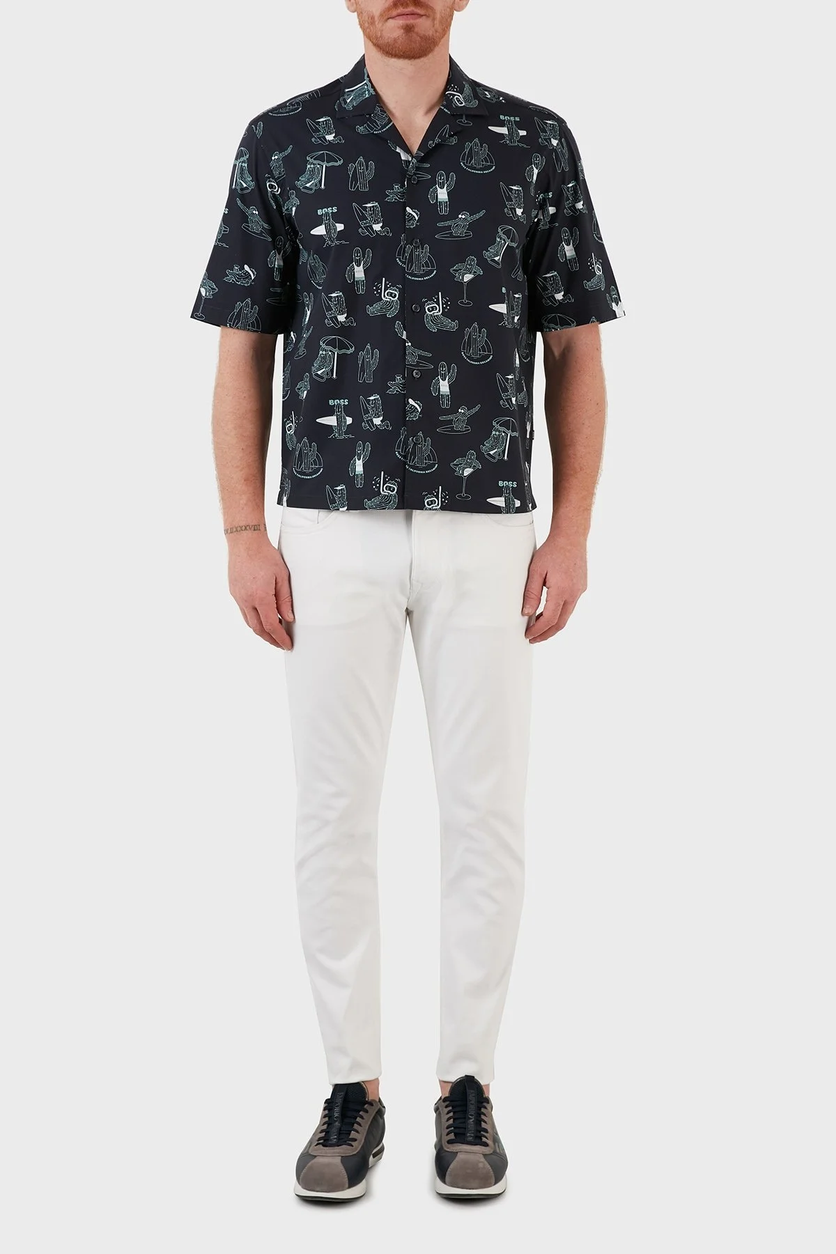 Boss Pamuklu Baskılı Regular Fit Kısa Kollu Erkek Gömlek 50471795 404 LACİVERT - 5