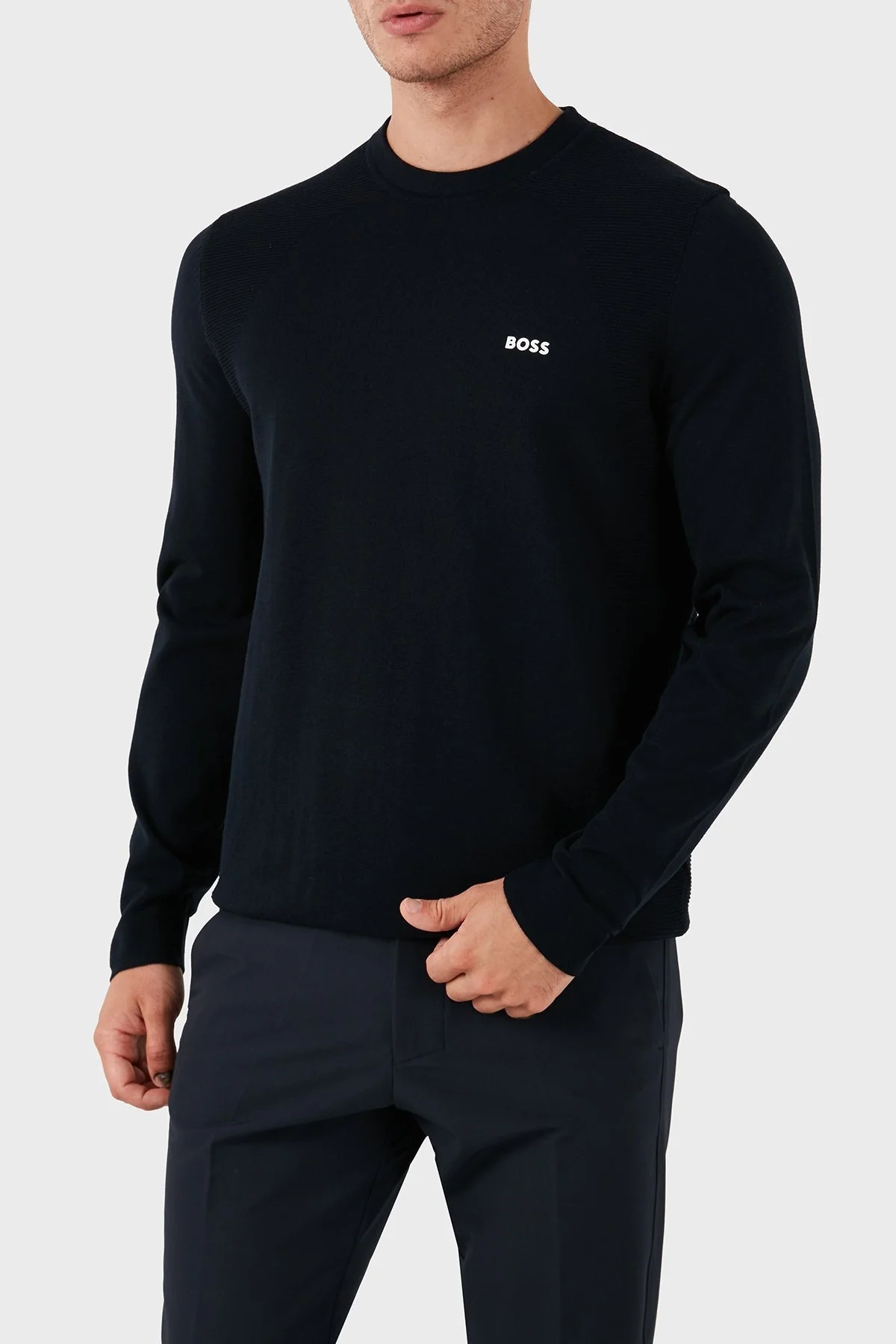 Boss Pamuklu Bisiklet Yaka Erkek Kazak 50520692 402 LACİVERT - 4