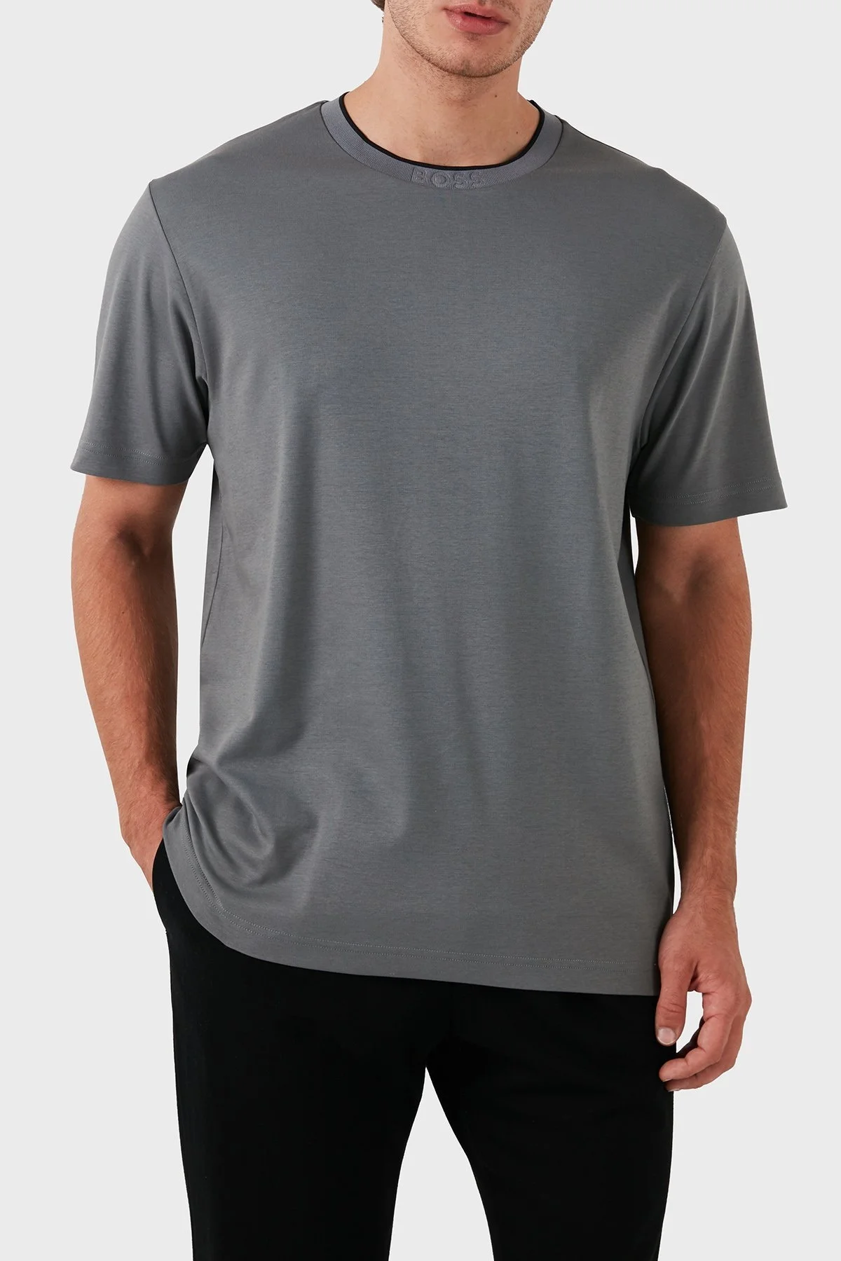 Boss Pamuklu Bisiklet Yaka Relaxed Fit Erkek T Shirt 50519354 251 ANTRASİT - 5
