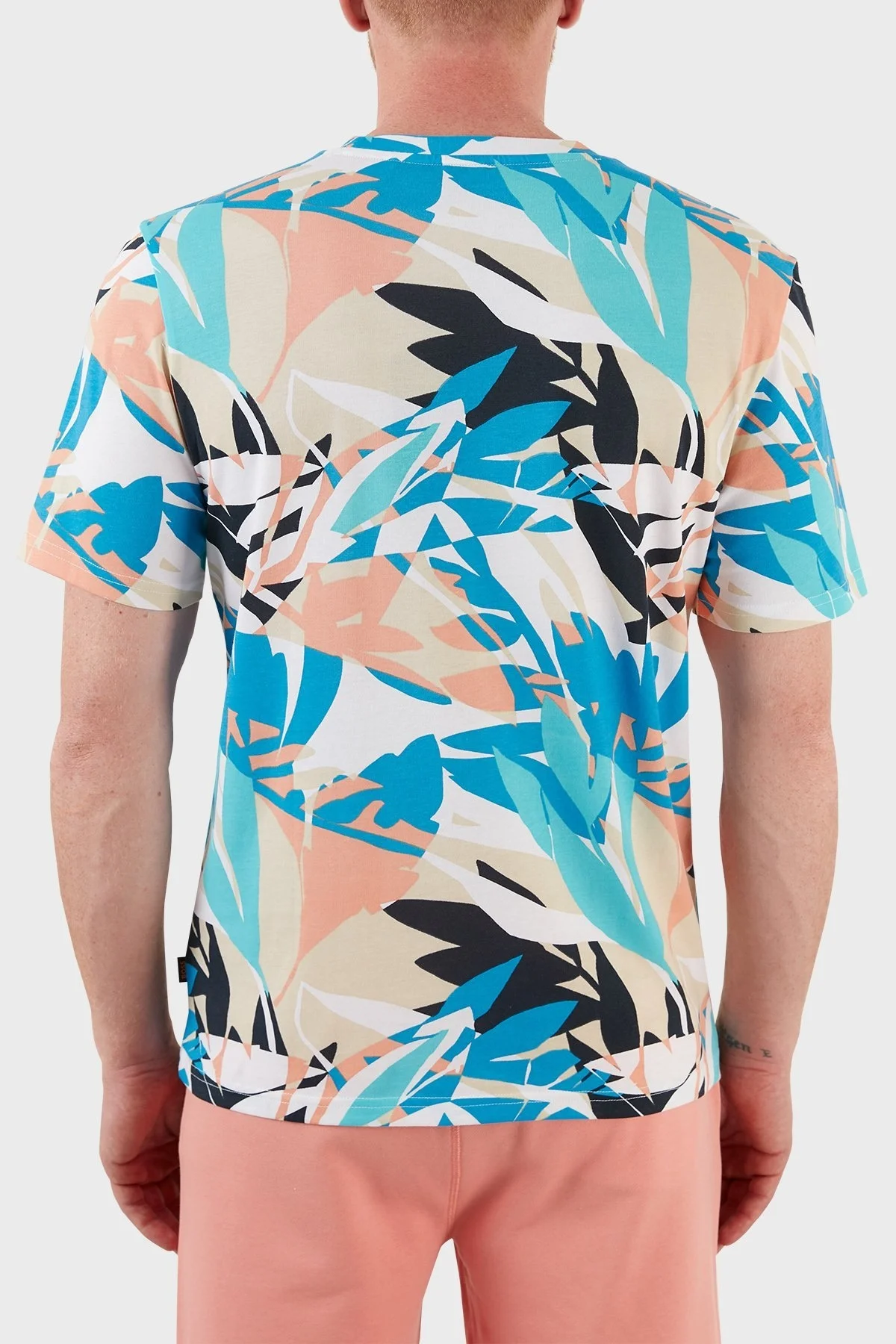 Boss Pamuklu Desenli Regular Fit Bisiklet Yaka Erkek T Shirt 50466775 439 MAVİ-BEYAZ - 6