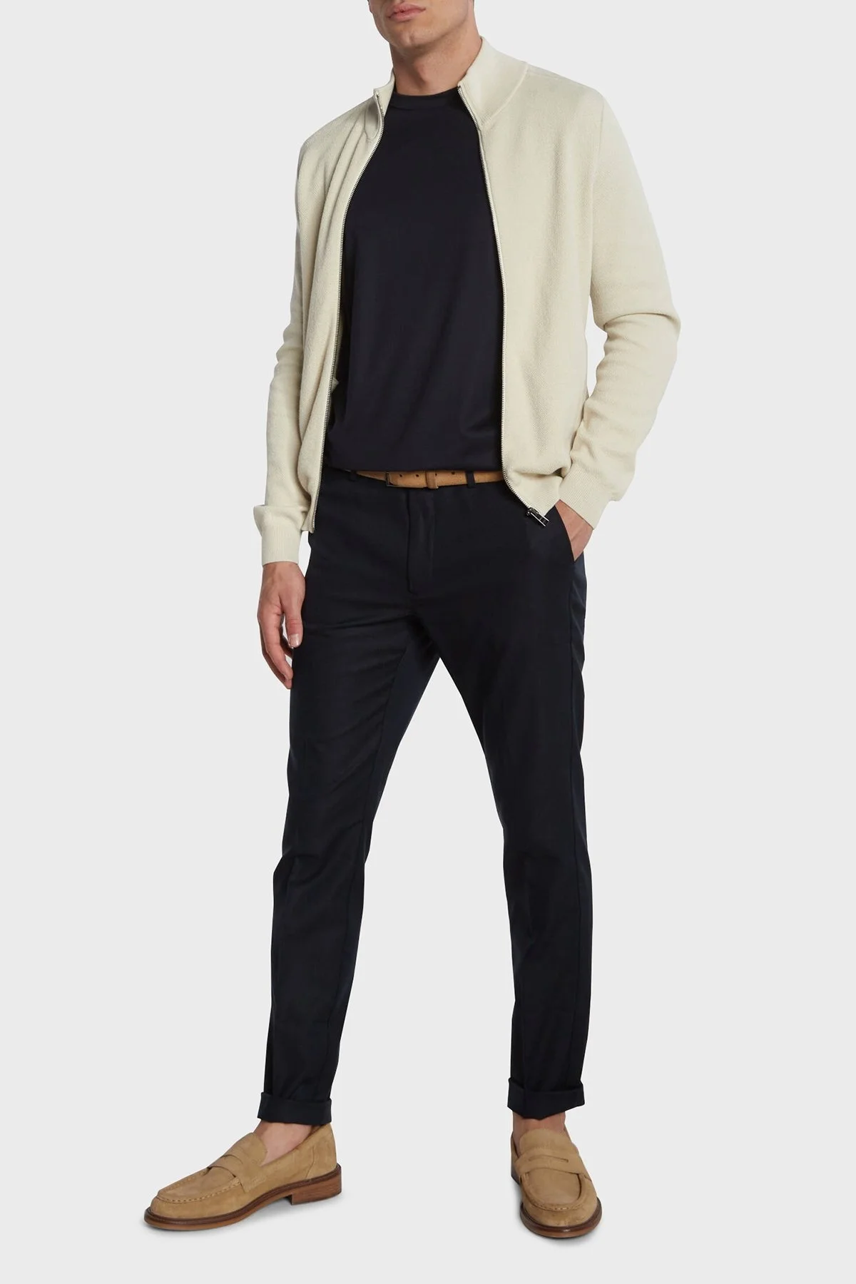 Boss Pamuklu Dik Yaka Regular Fit Fermuarlı Triko Erkek Hırka 50471142 131 BEJ - 2