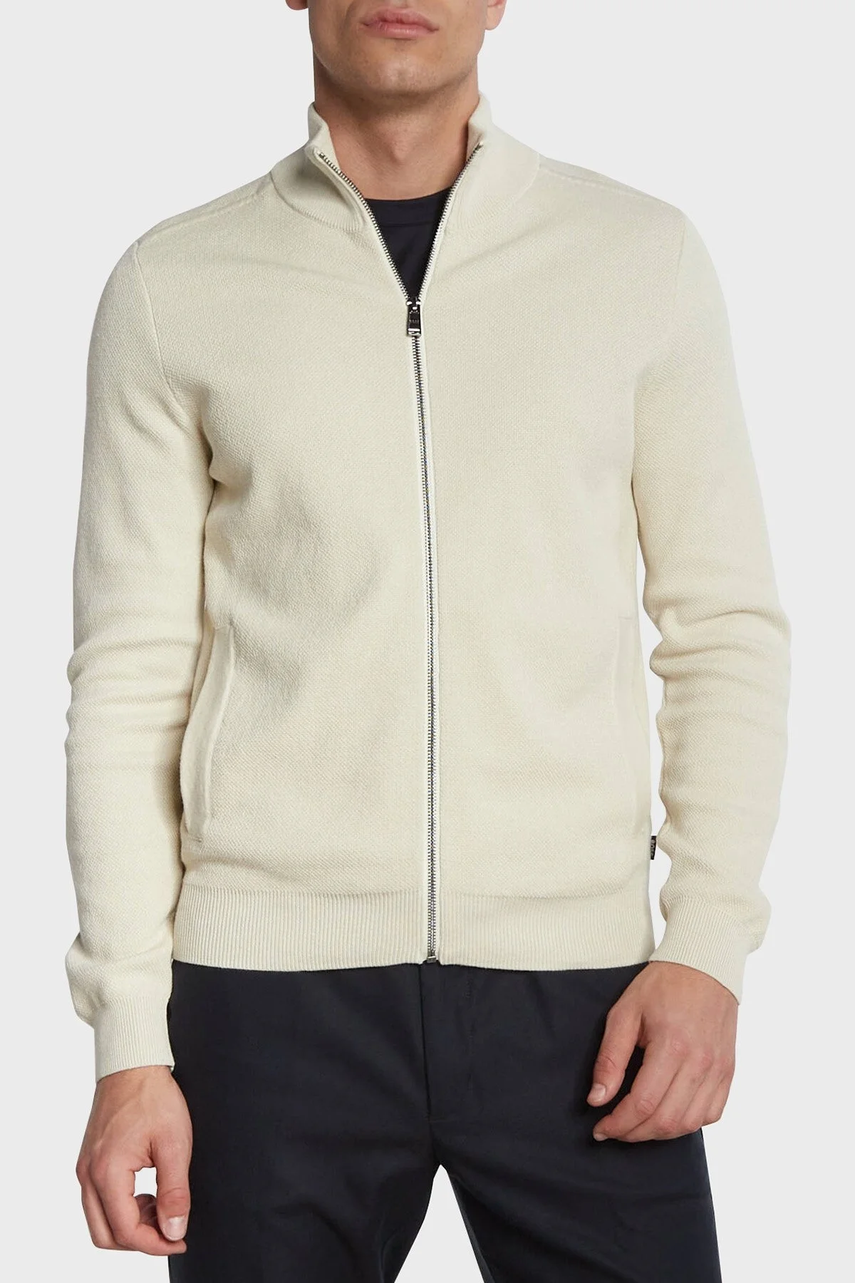 Boss Pamuklu Dik Yaka Regular Fit Fermuarlı Triko Erkek Hırka 50471142 131 BEJ - 3