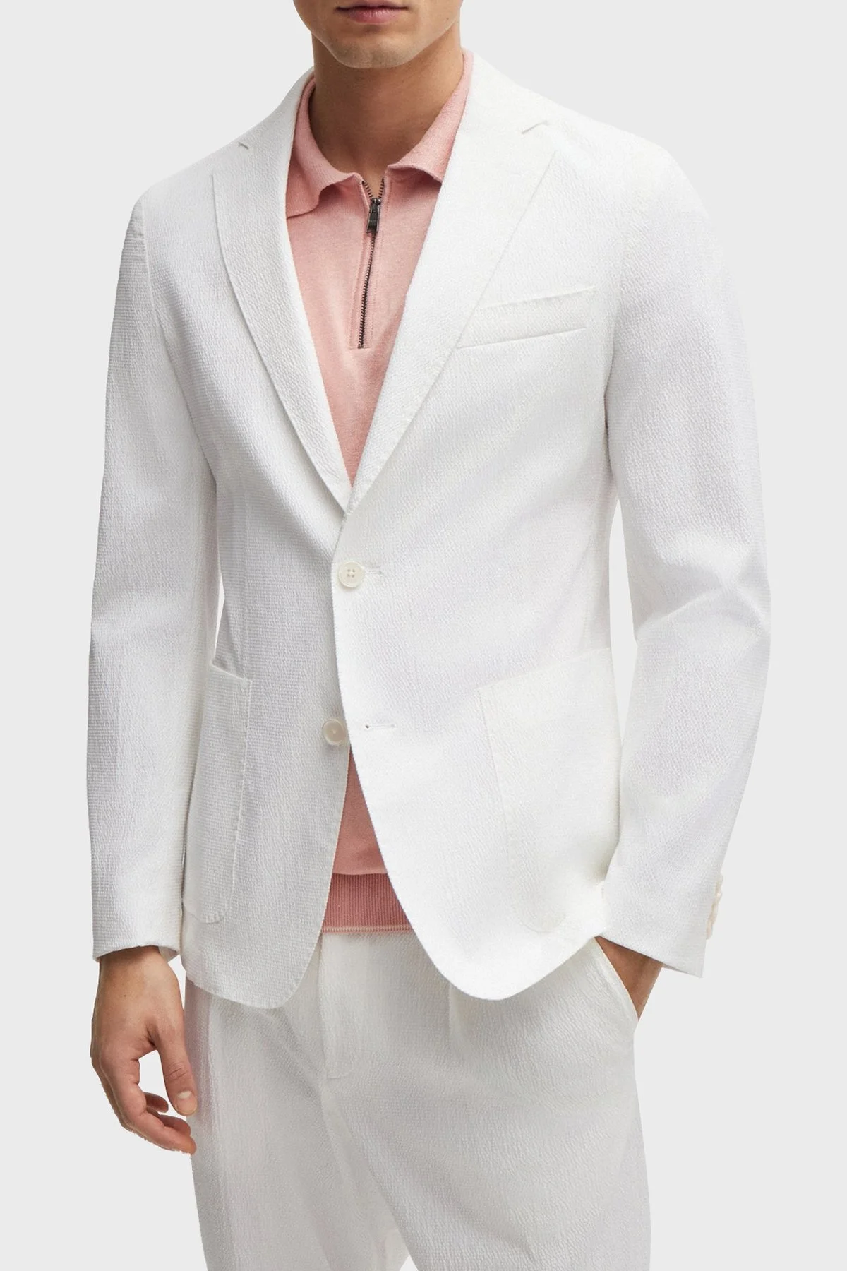 Boss Pamuklu Gofre Slim Fit Blazer Erkek Ceket 50514667 100 BEYAZ - 7