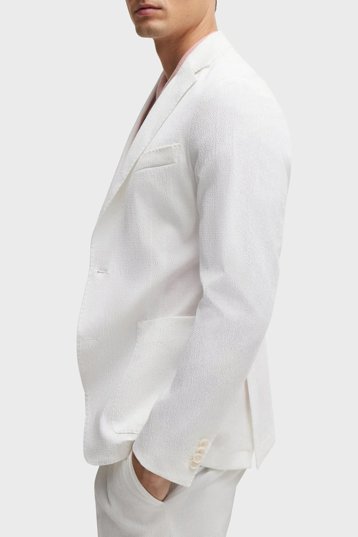 Boss Pamuklu Gofre Slim Fit Blazer Erkek Ceket 50514667 100 BEYAZ - 11
