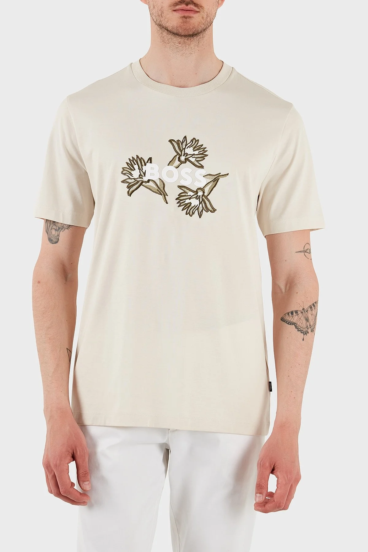 Boss Pamuklu İşleme Detaylı Regular Fit Bisiklet Yaka Erkek T Shirt 50536796 131 BEJ - 1