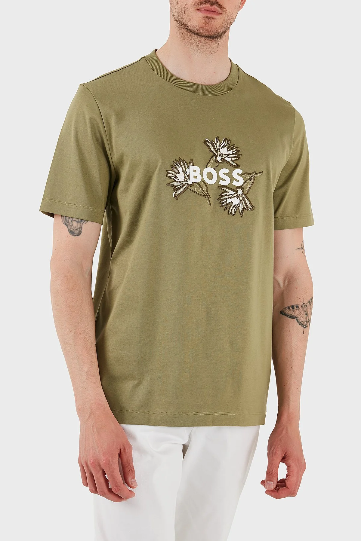 Boss Pamuklu İşleme Detaylı Regular Fit Bisiklet Yaka Erkek T Shirt 50536796 311 AÇIK YEŞİL - 1