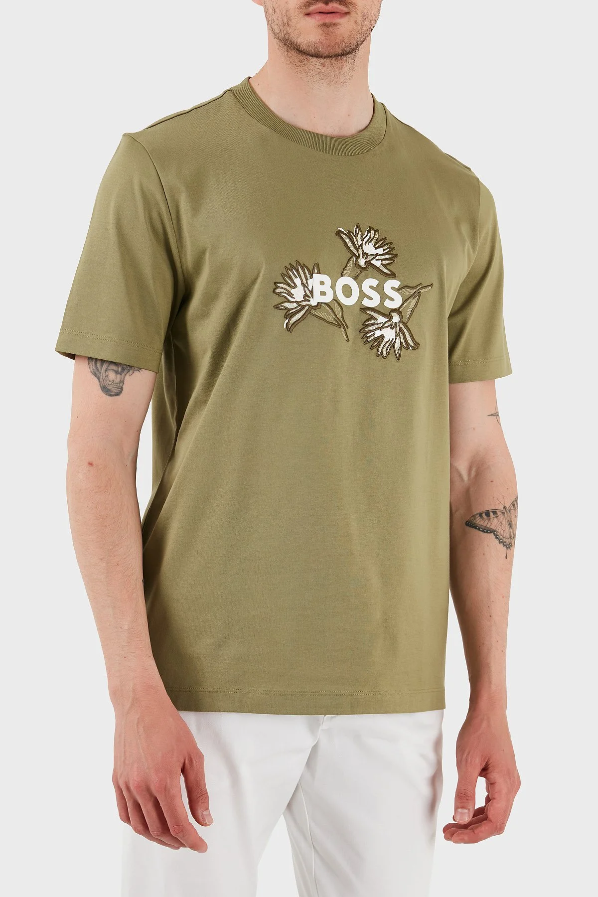 Boss Pamuklu İşleme Detaylı Regular Fit Bisiklet Yaka Erkek T Shirt 50536796 311 AÇIK YEŞİL - 3