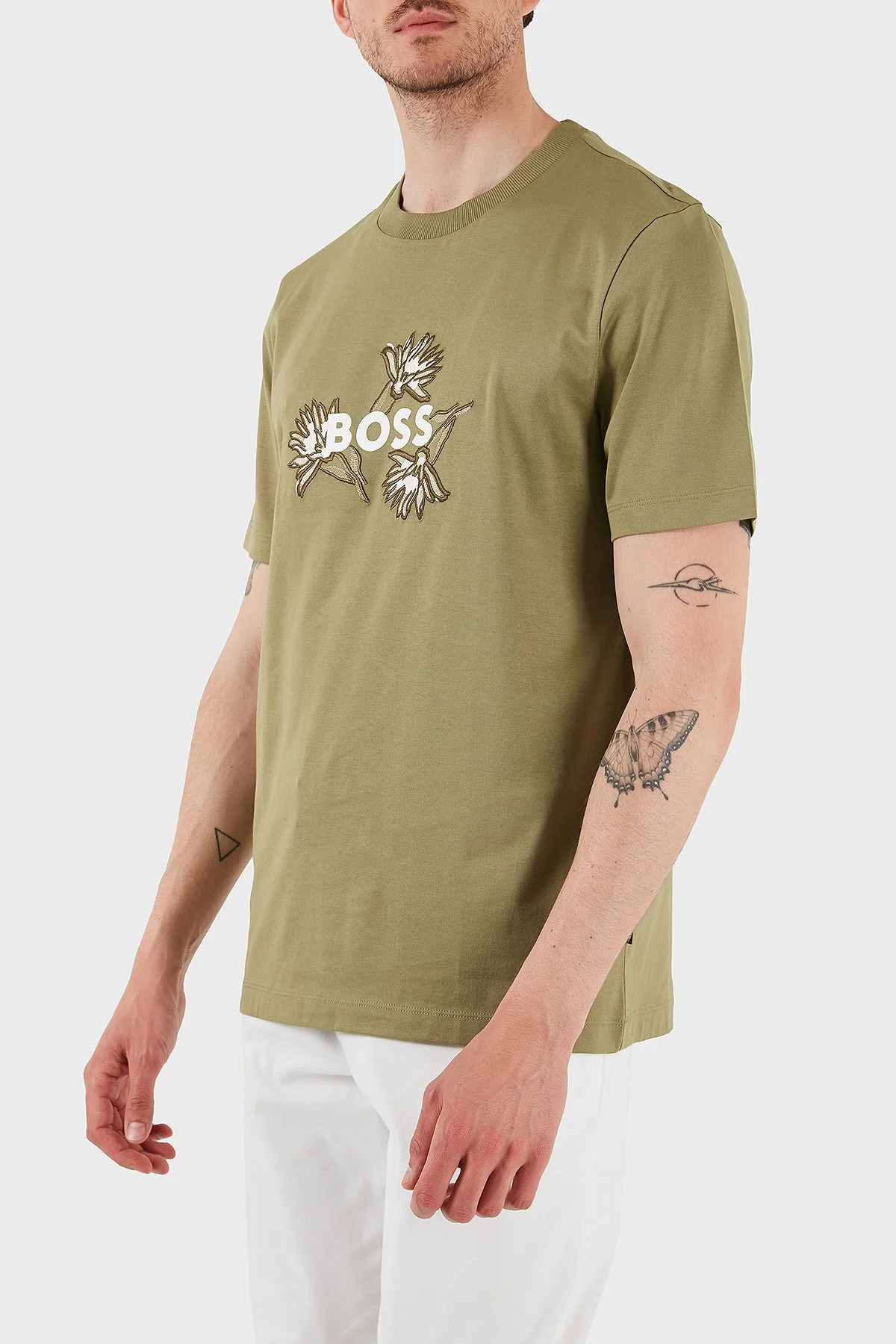 Boss Pamuklu İşleme Detaylı Regular Fit Bisiklet Yaka Erkek T Shirt 50536796 311 AÇIK YEŞİL - 4