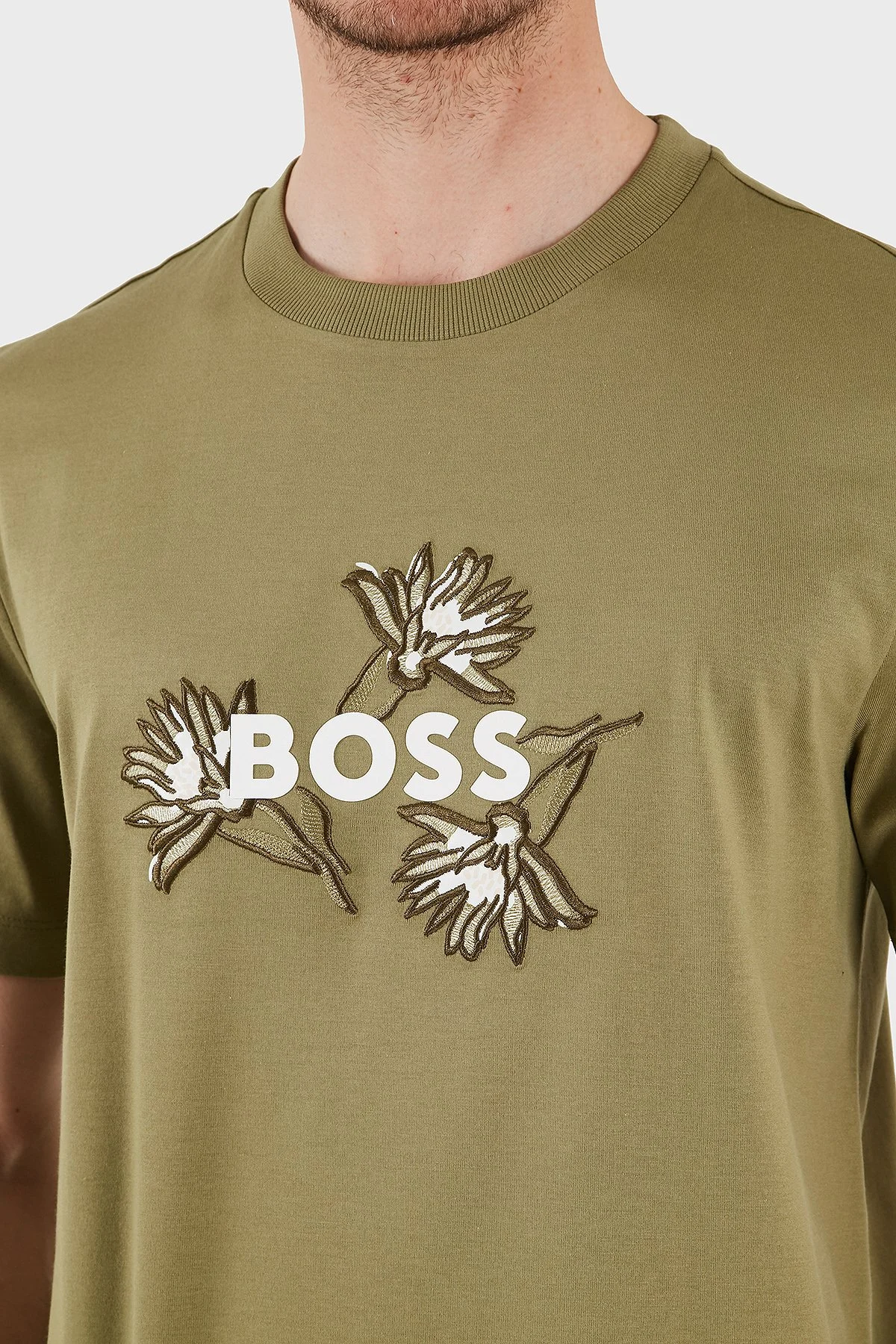 Boss Pamuklu İşleme Detaylı Regular Fit Bisiklet Yaka Erkek T Shirt 50536796 311 AÇIK YEŞİL - 5
