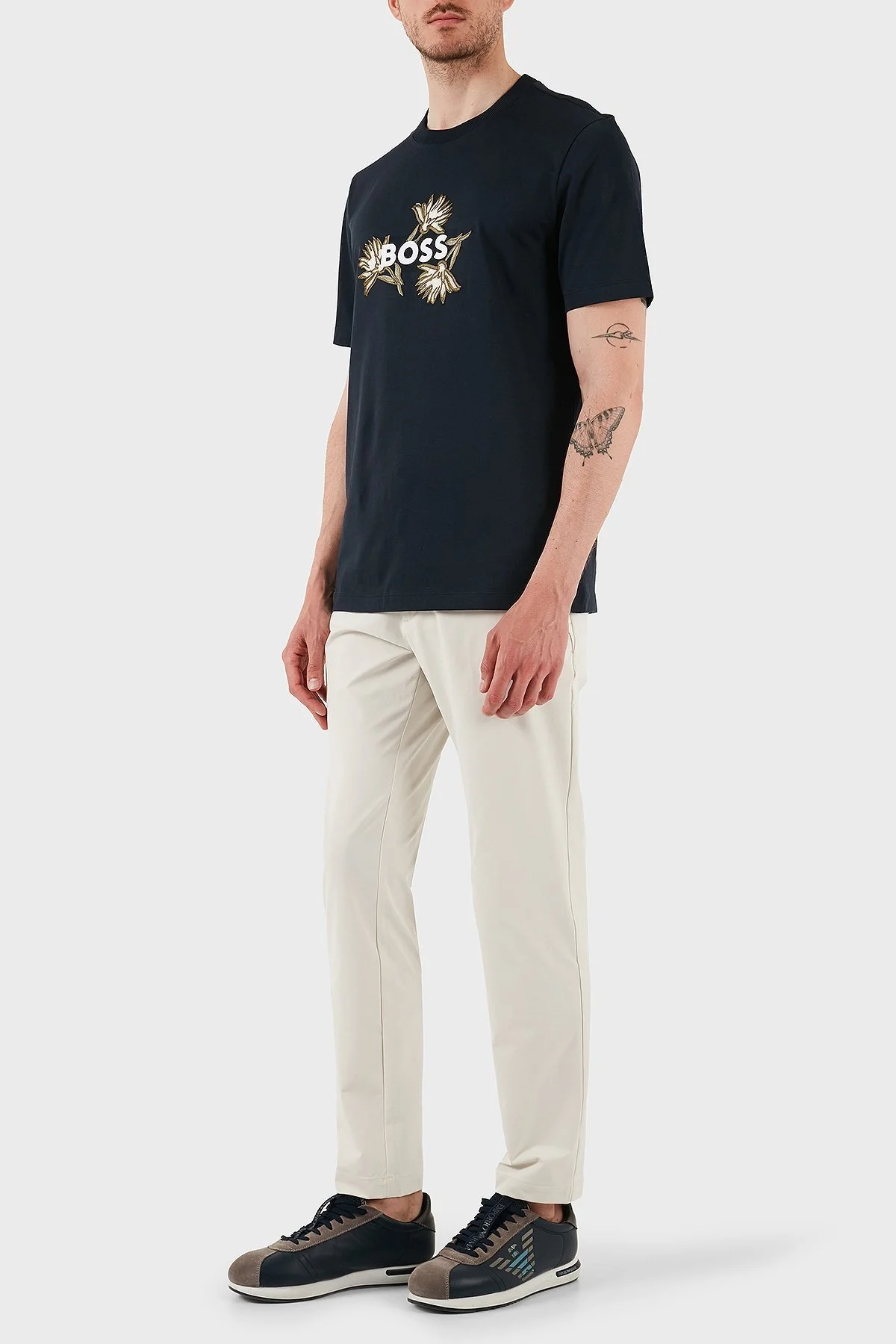 Boss Pamuklu İşleme Detaylı Regular Fit Bisiklet Yaka Erkek T Shirt 50536796 404 LACİVERT - 2