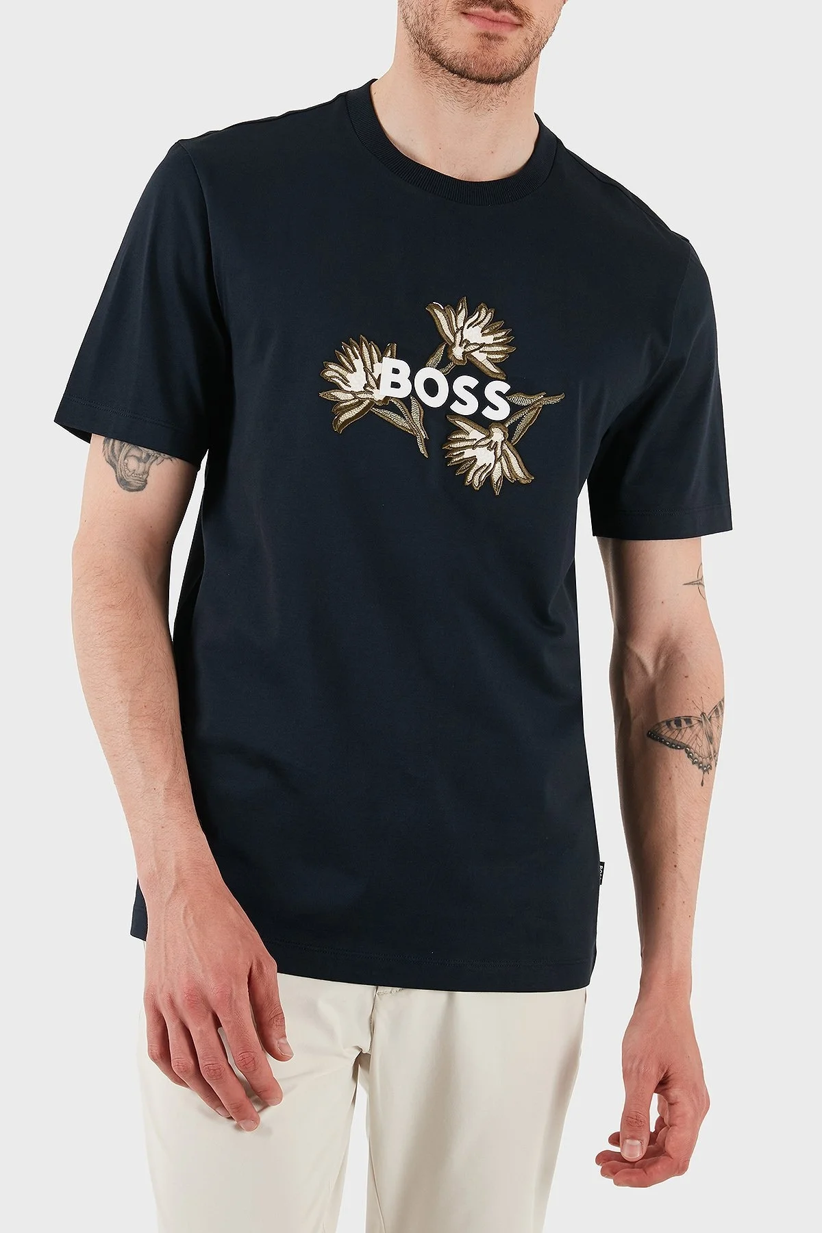 Boss Pamuklu İşleme Detaylı Regular Fit Bisiklet Yaka Erkek T Shirt 50536796 404 LACİVERT - 4